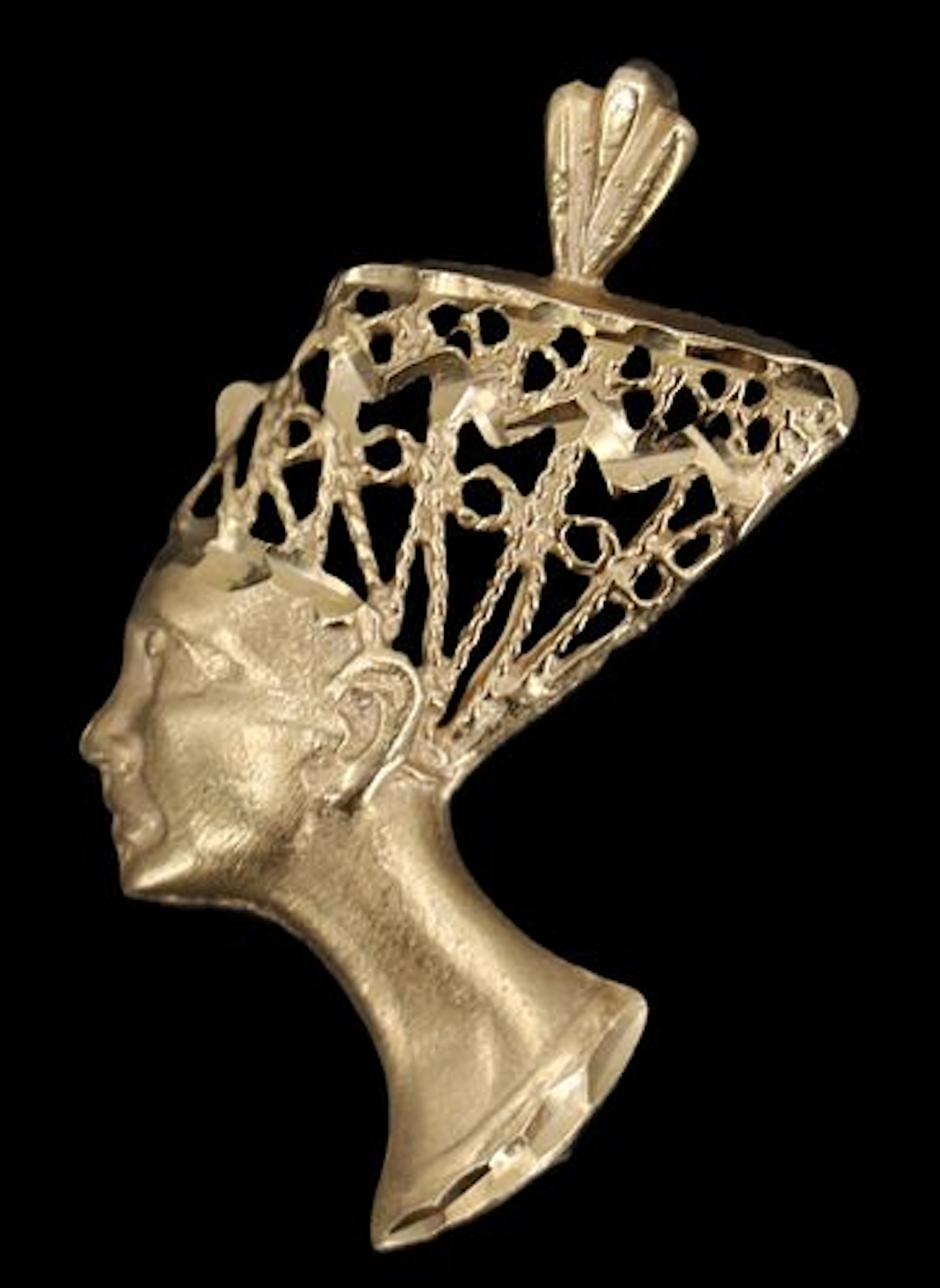 Marked 14k Gold Filigree Egyptian Queen Nefertiti Profile Pendant - 2.1 g.