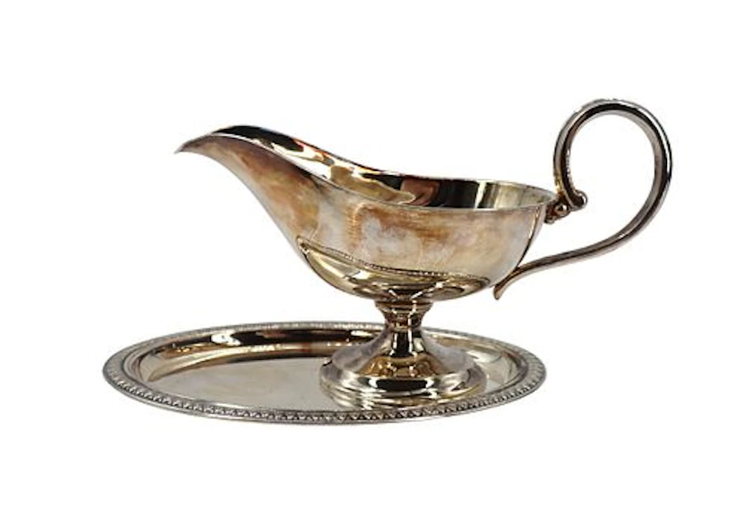 German Kuhn Sterling Silver Gravy Boat and Attached Tray - 10.095 ozt.