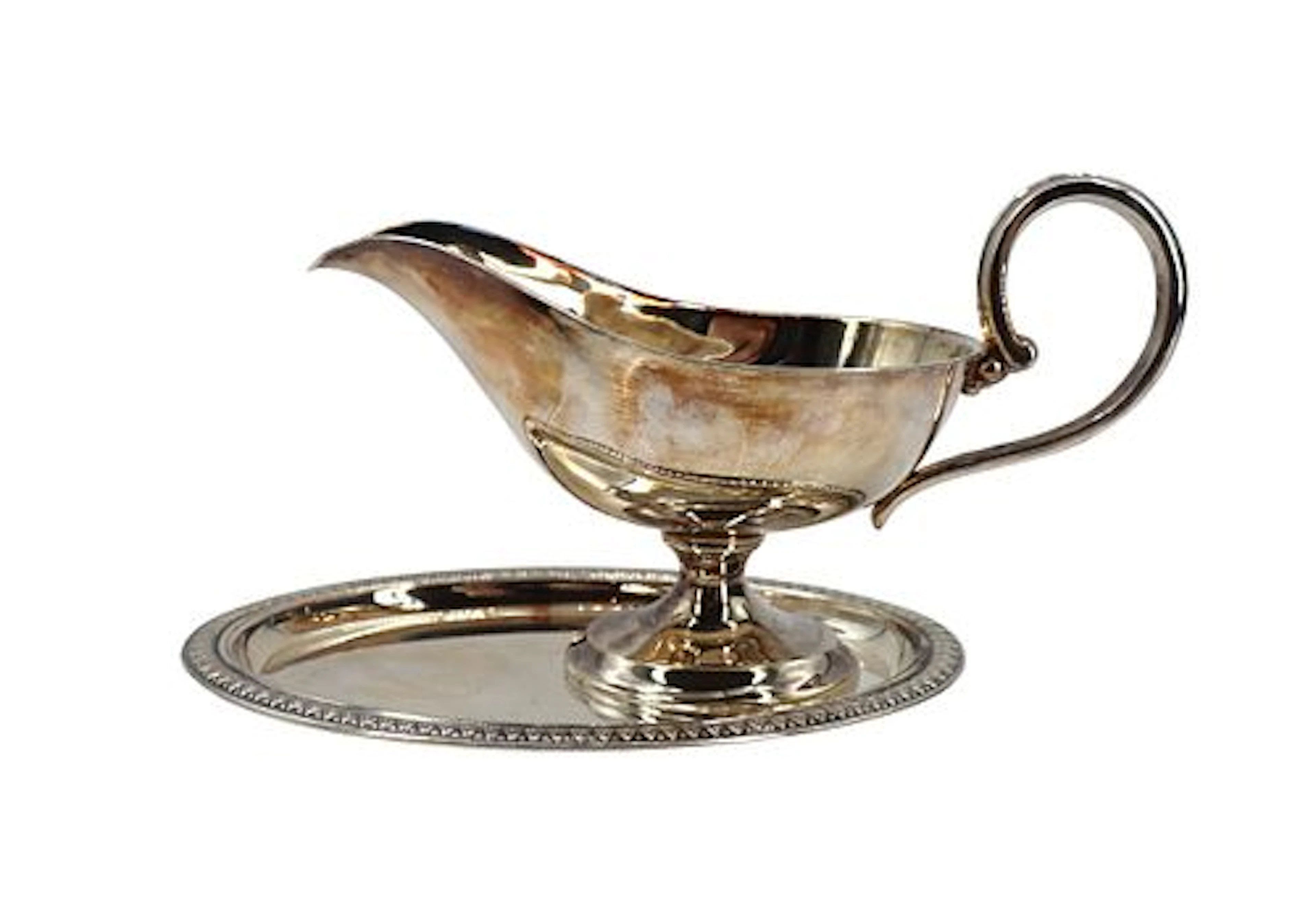 German Kuhn Sterling Silver Gravy Boat and Attached Tray - 10.095 ozt.