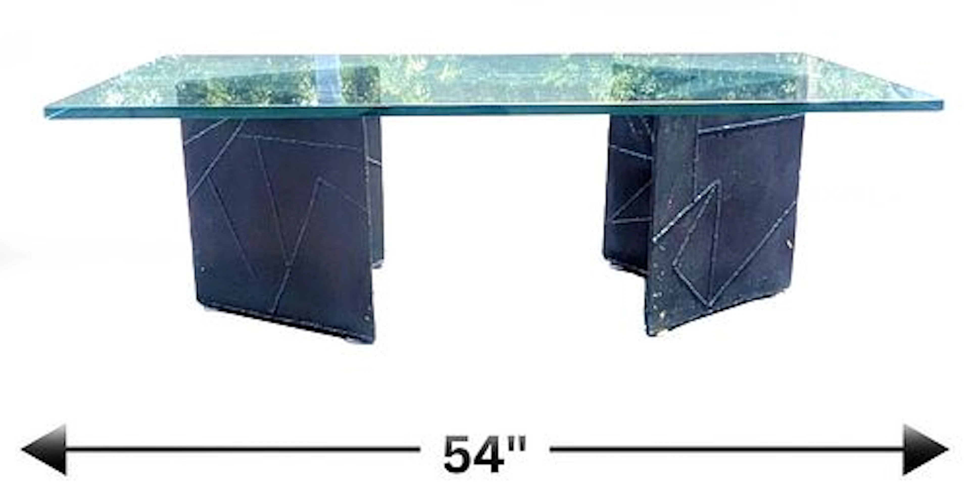 Paul Evans Style Brutalist Welded Metal and Glass Top Coffee Table