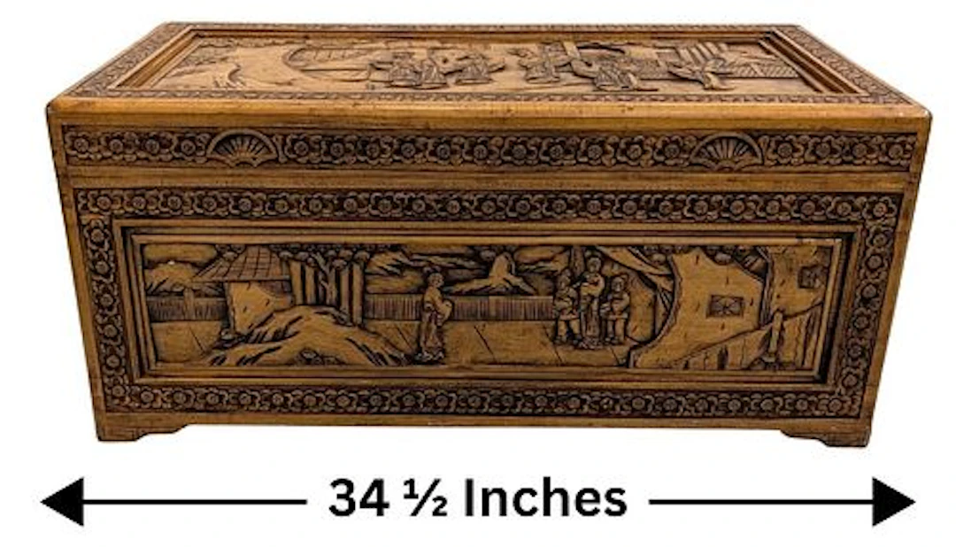 Chinese Carved Wooden Trunk