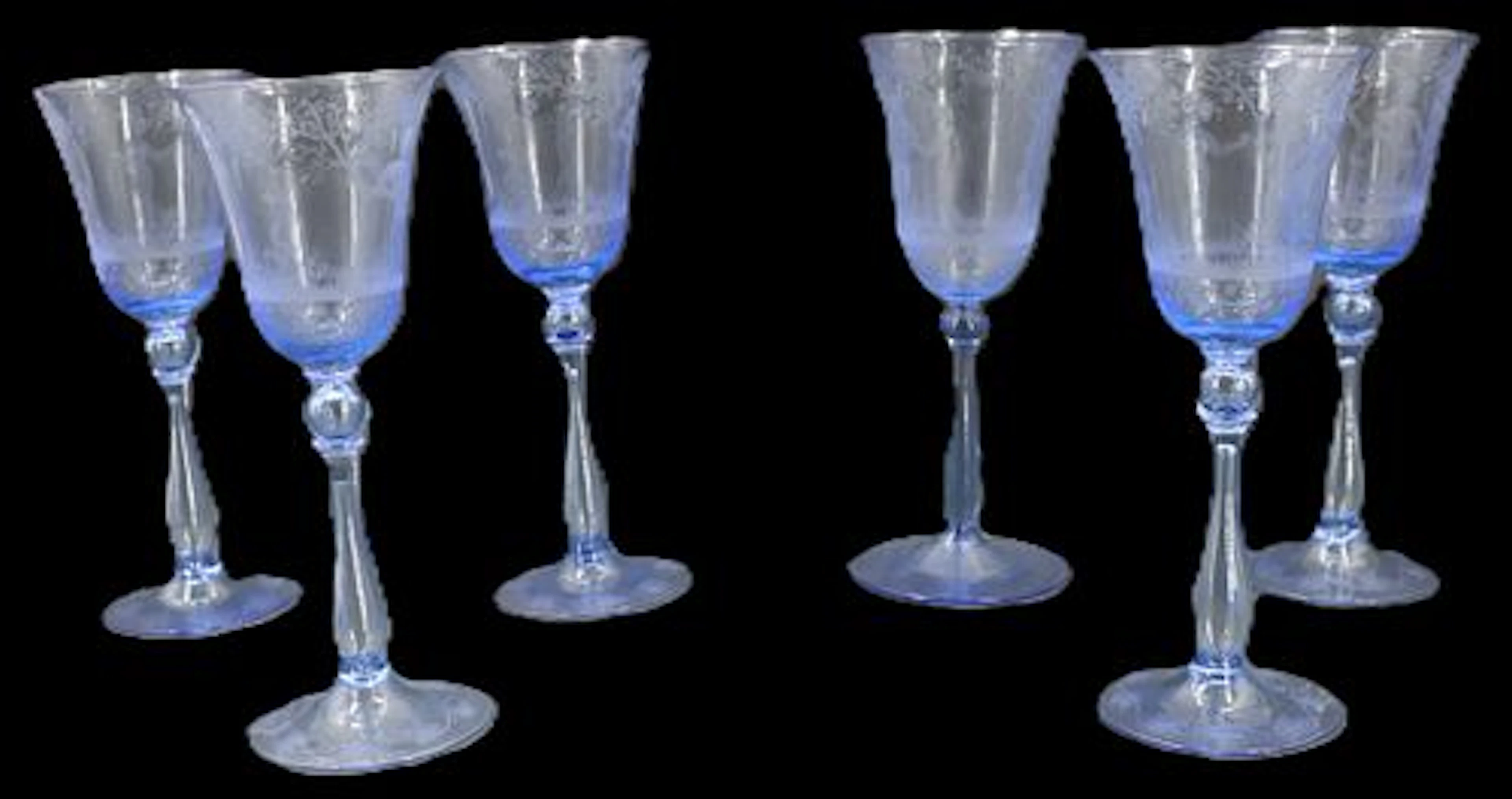 (6) Fostoria Navarre Blue Crystal Wine Glasses