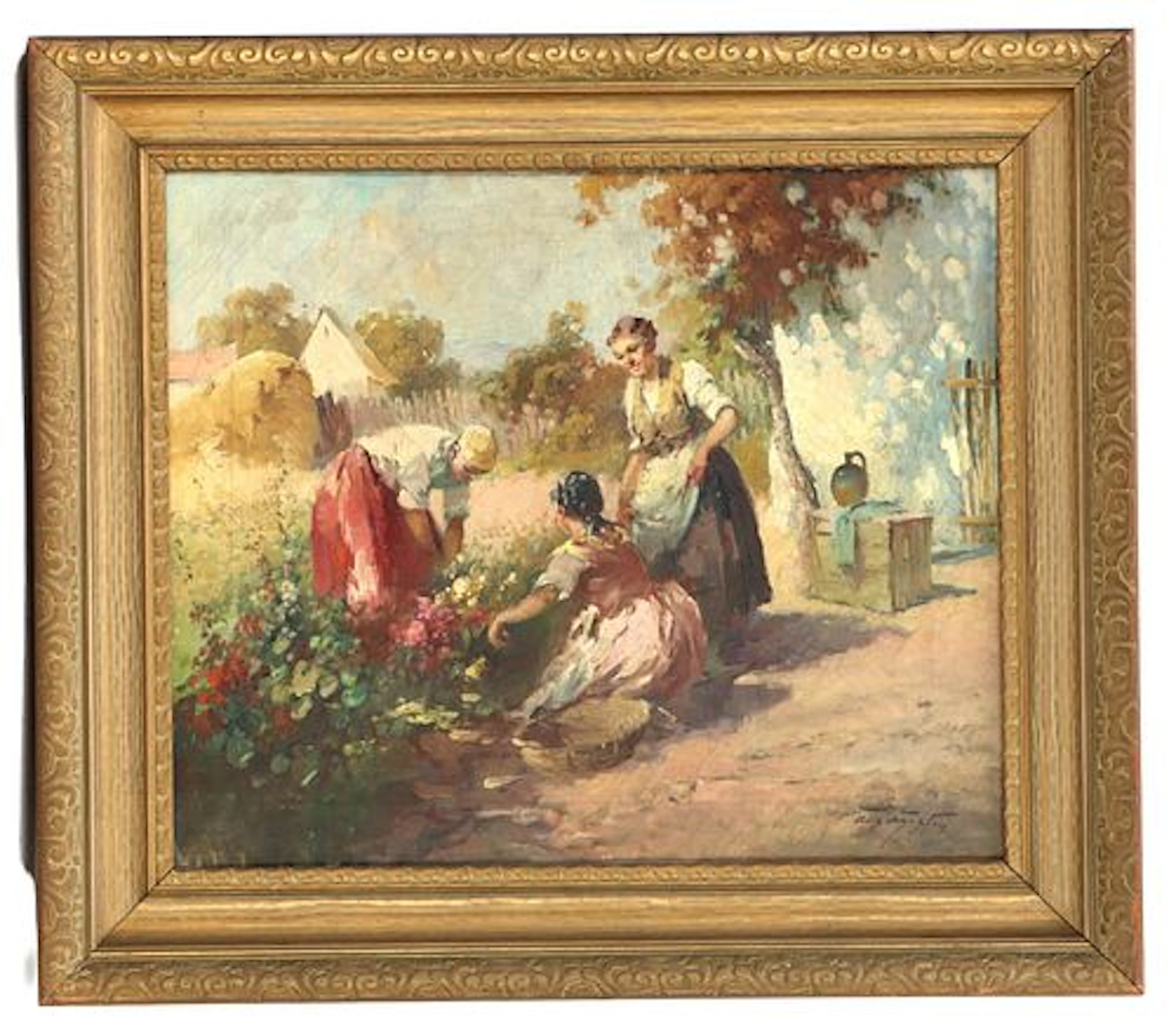 Agoston Acs (1889-1947) Hungarian, Oil on Canvas Rustic Genre Scene