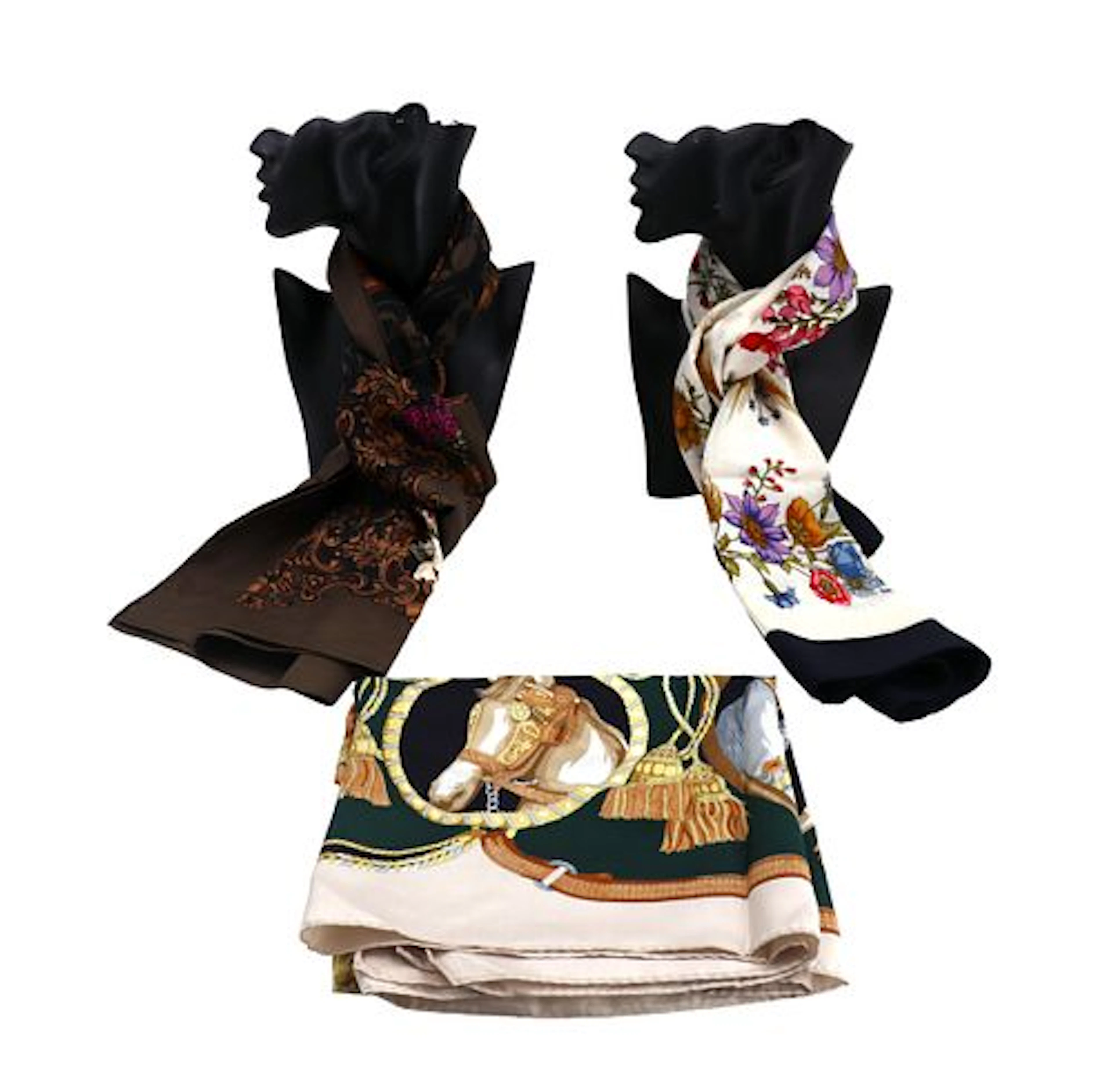 (3) Vintage Designer Silk Scarves