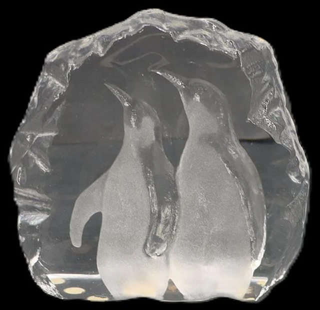 Mats Jonasson (Born 1945, Swedish, Kosta Boda Engraved Crystal Penguins