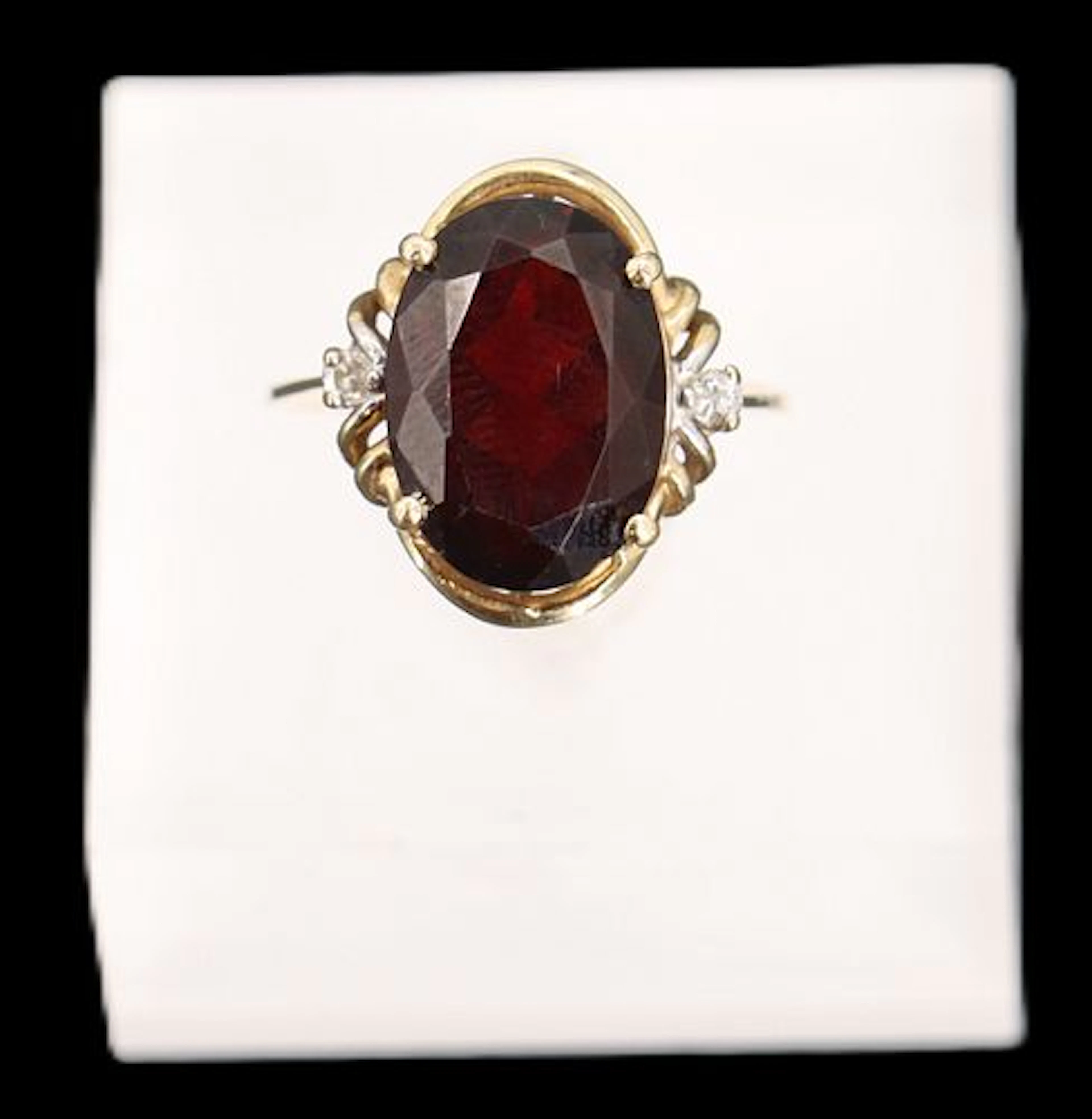 Marked 14k Gold, Garnet, and Diamond Ring - RS: 7.25 - Gross 4.2 g.