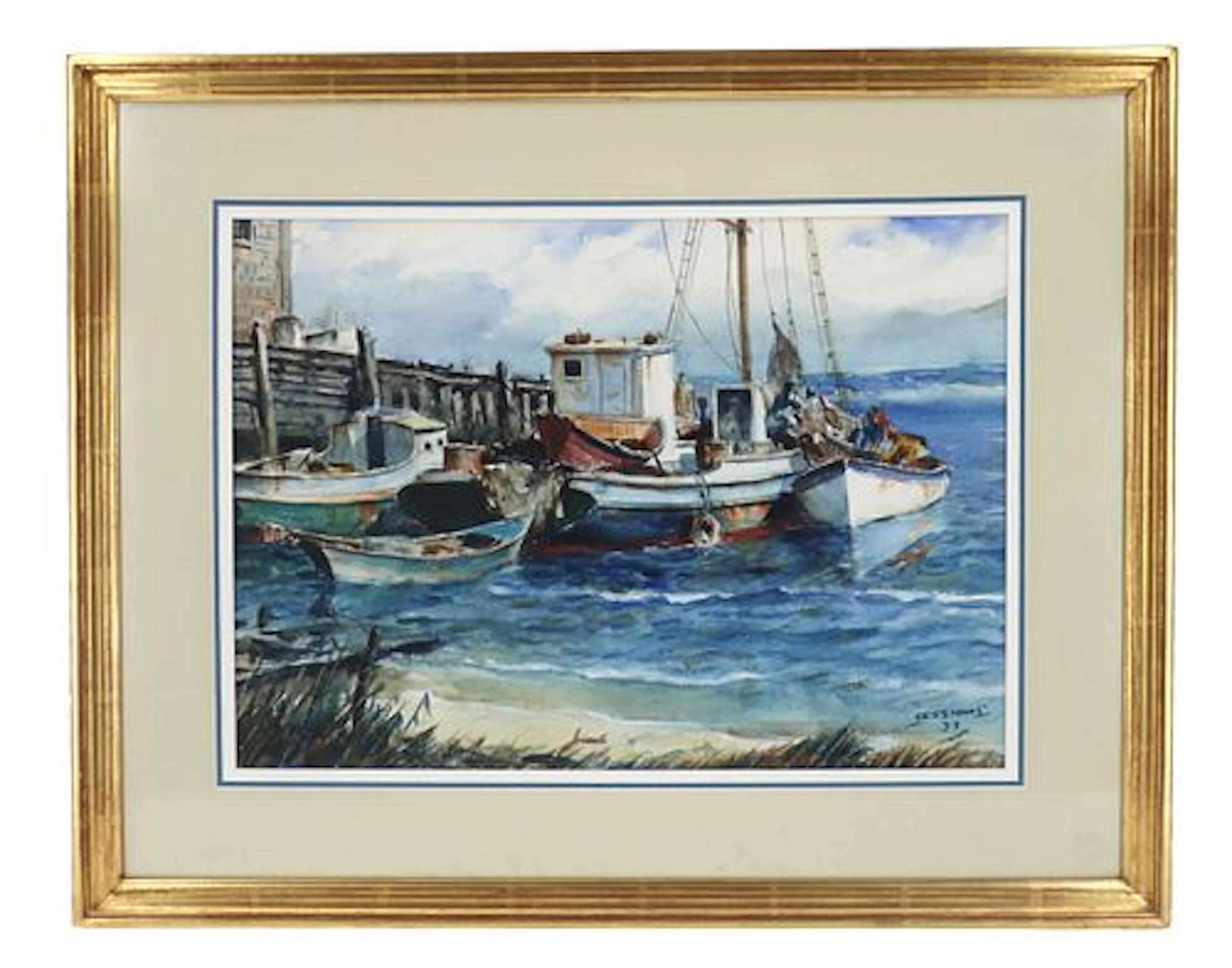 James Milton Sessions (1882–1962) American, Watercolor and Ink Harbor Scene