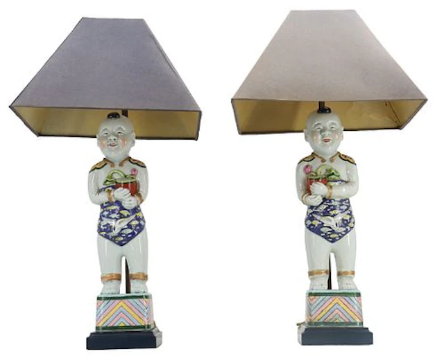 Pair of Vintage Chinese Porcelain Figural Table Lamps