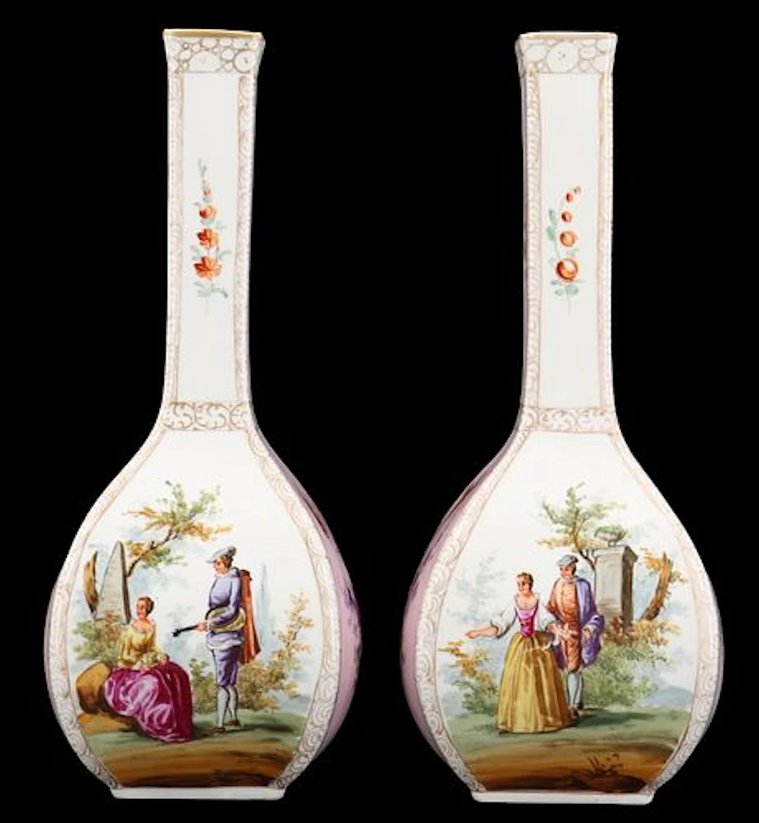 Pair of Dresden Style Porcelain Vases