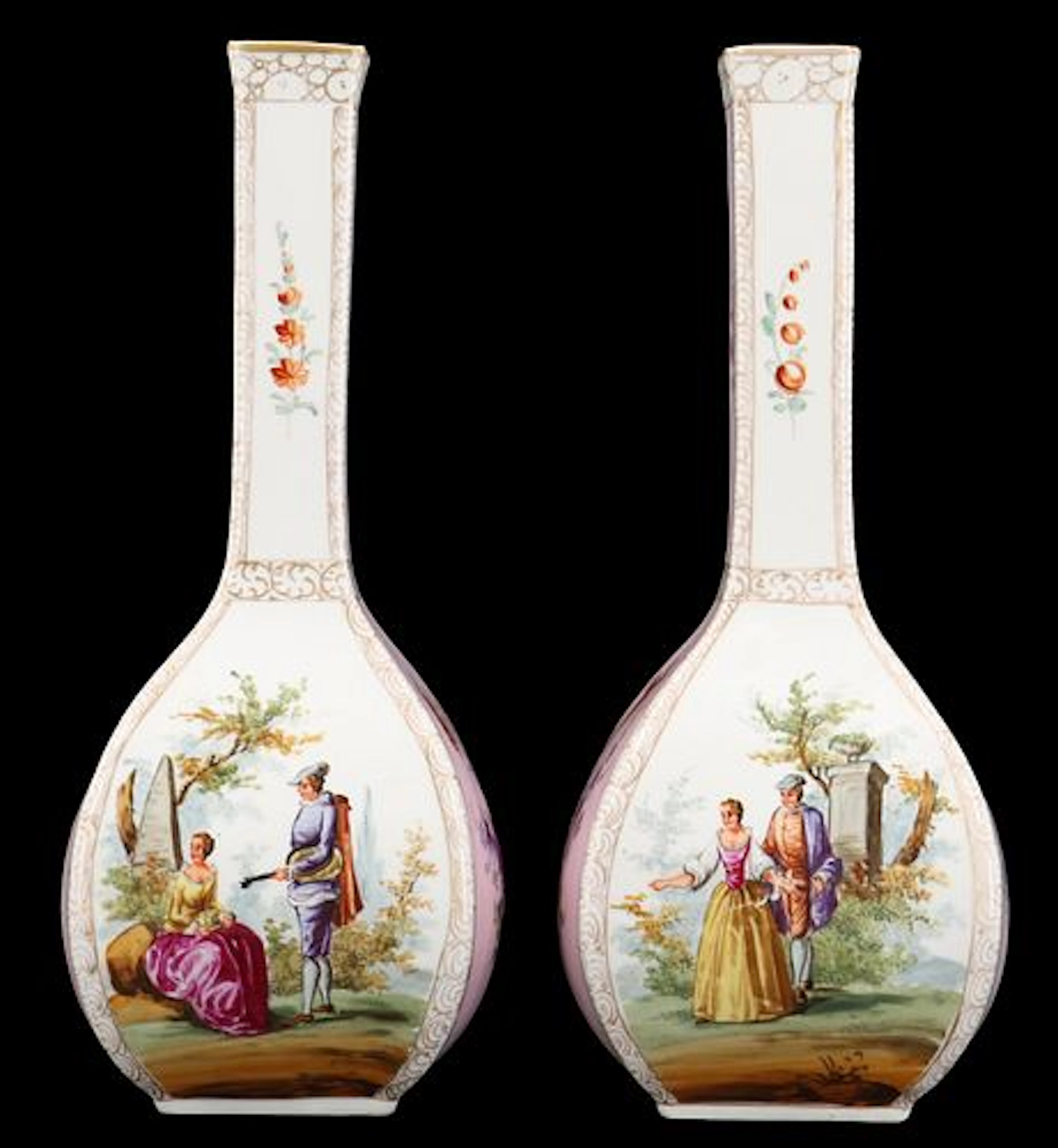 Pair of Dresden Style Porcelain Vases