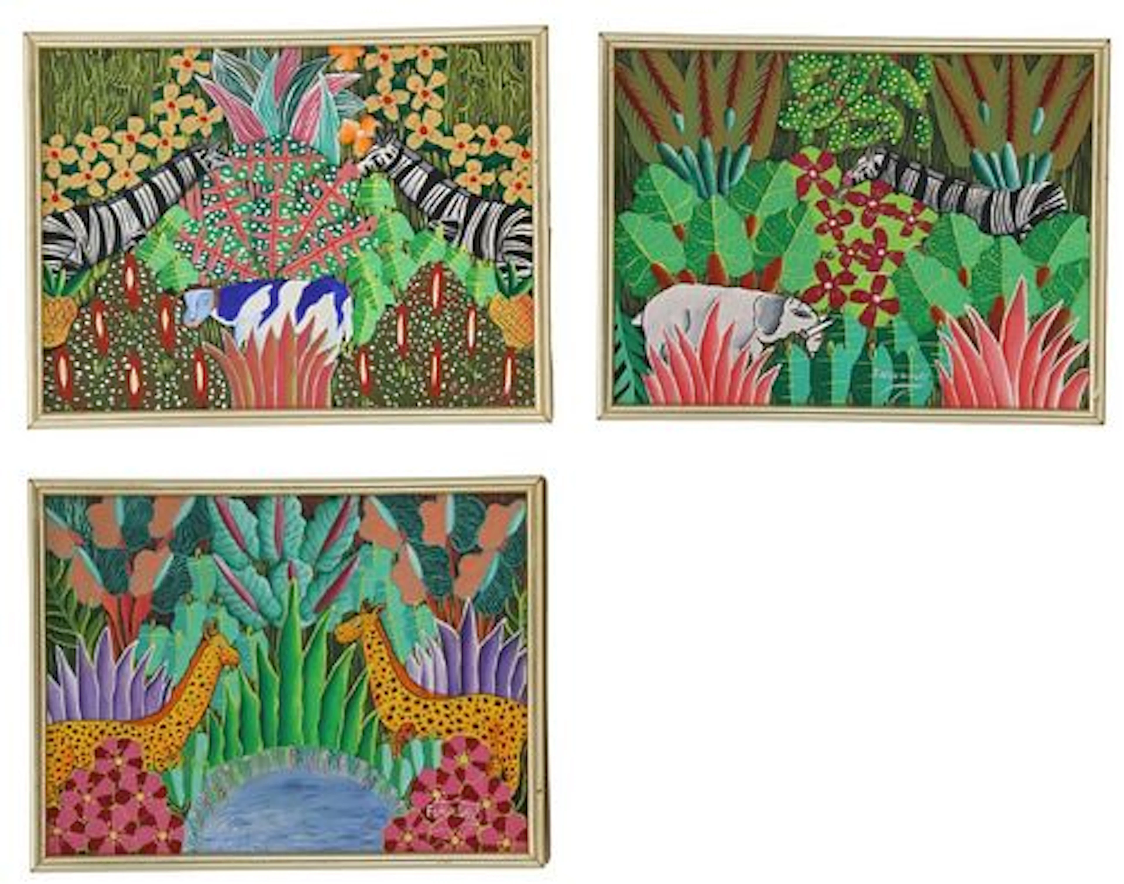 (3) Ernst Maxime (Born 1959) Haitian, Jungle Animals Oils on Canvas