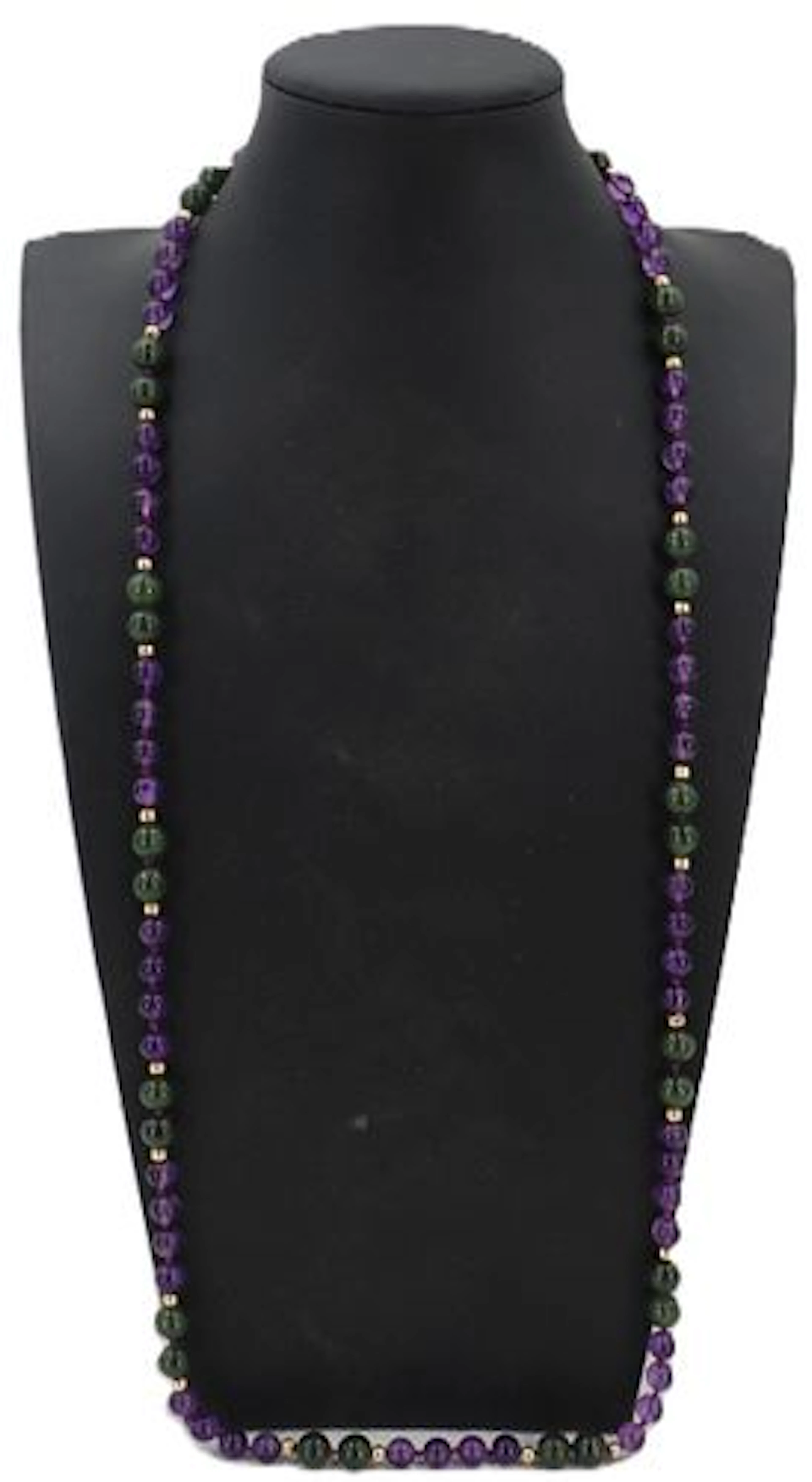 Amethyst, Jade, and 14k Gold Beaded Necklace
