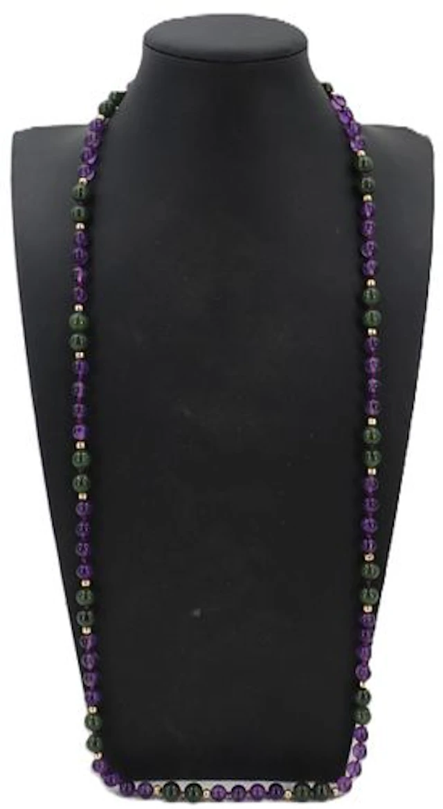 Amethyst, Jade, and 14k Gold Beaded Necklace