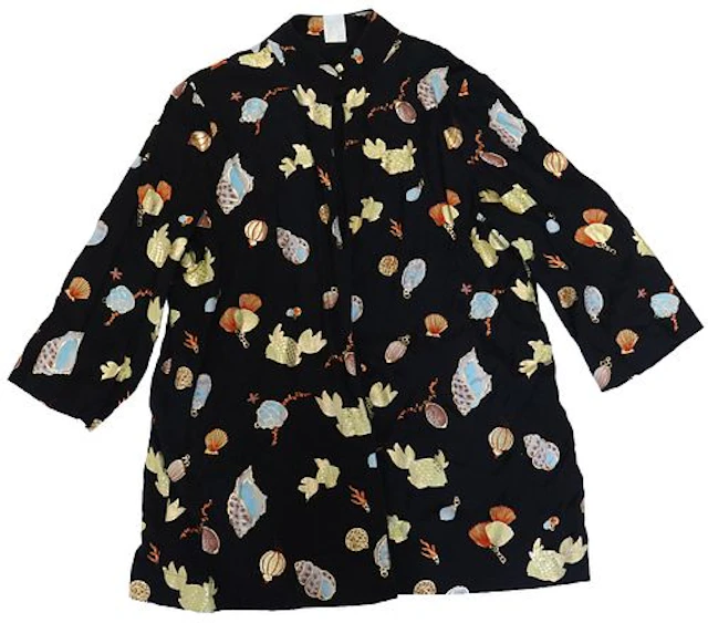 Gottex Black Seashell & Aquatic Motif Tunic Jacket