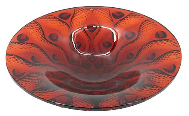 Lalique French Red Crystal "Serpentine" Centerpiece Bowl