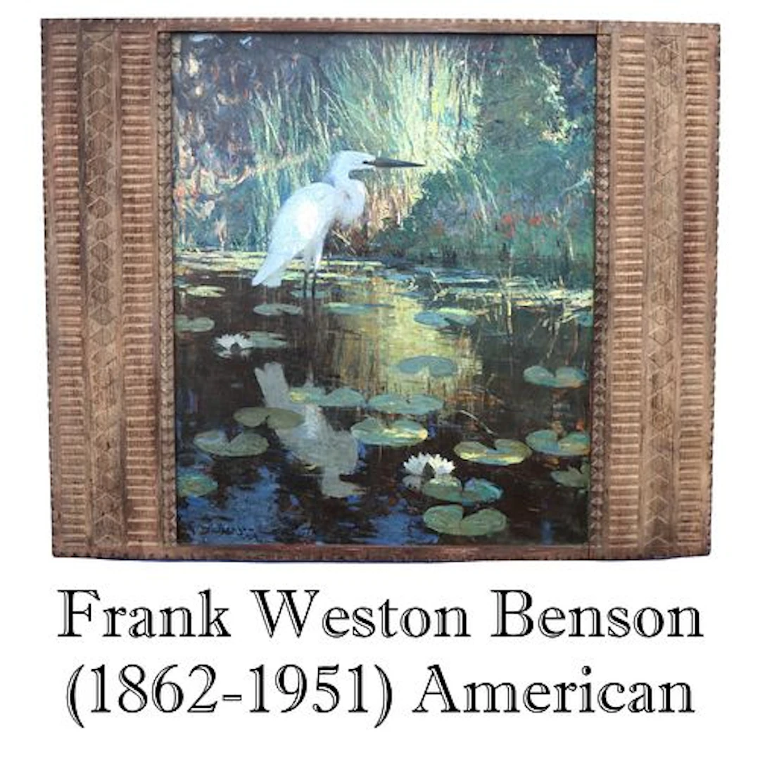 Rare Frank Weston Benson (1862-1951) American, Oil on Canvas "The White Heron"