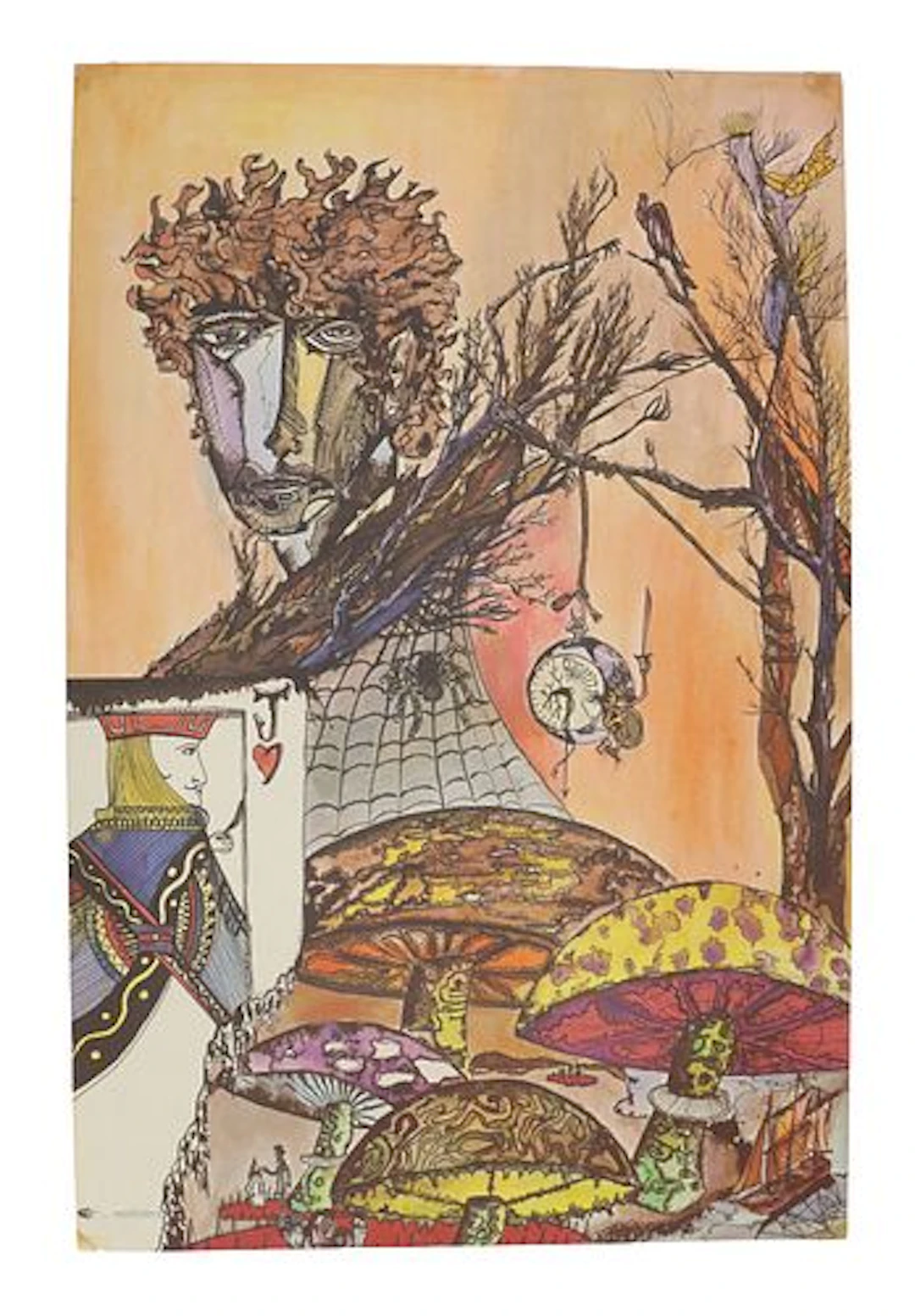 Vintage 1967 "Jack of Hearts" Psychedelic Art Poster of Bob Dylan