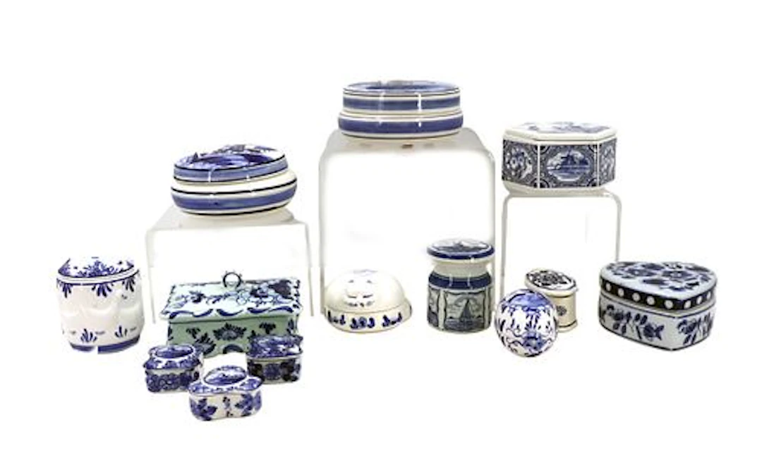(13) Dutch Delft Earthenware Boxes and Jars