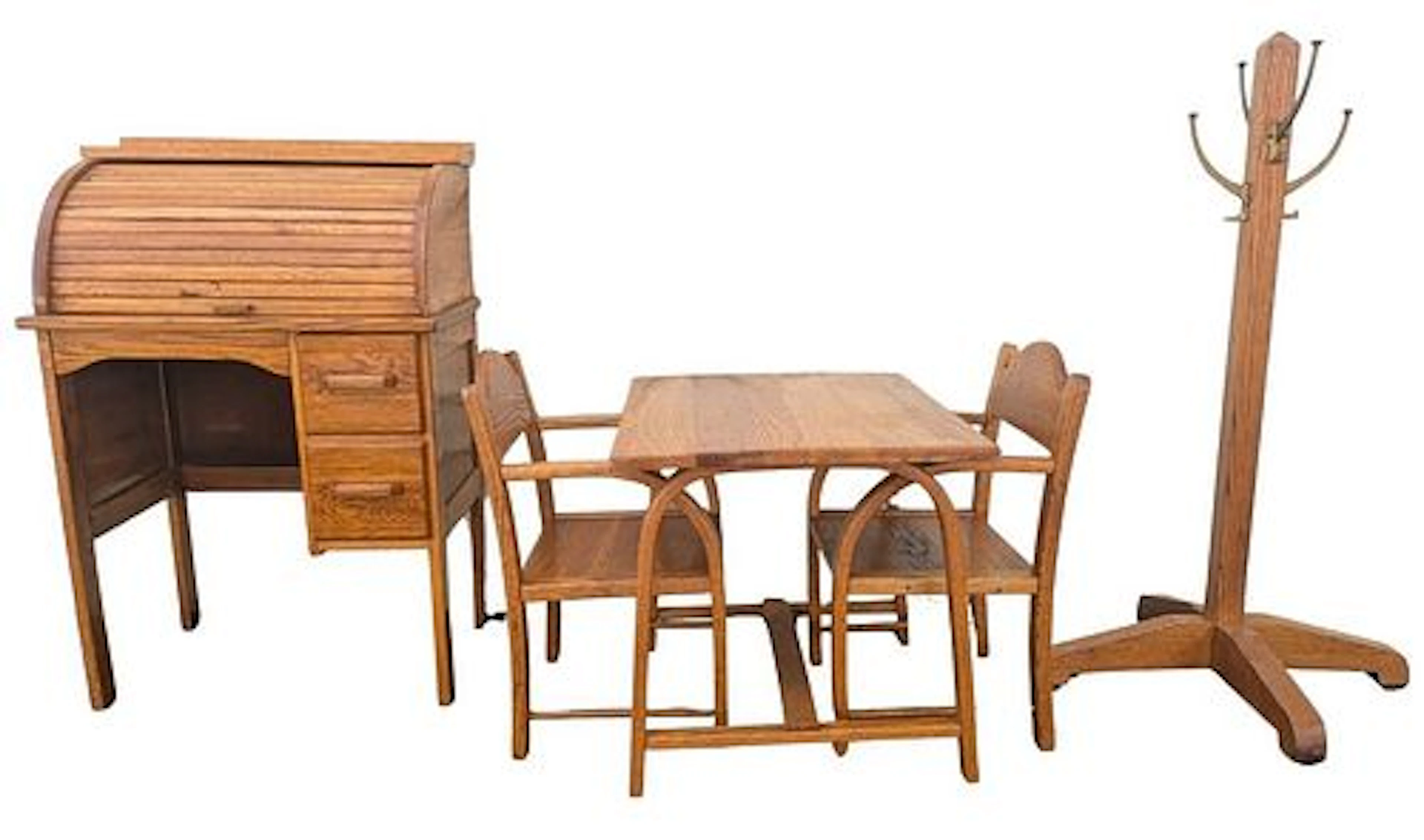 (5) Wooden Children's Furniture - Table, Chairs, Coat Rack, Desk