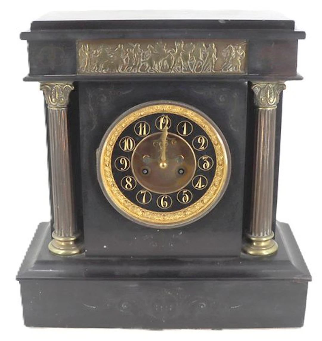 Samuel Marti et Cie French Mantel Clock in Black Slate Case