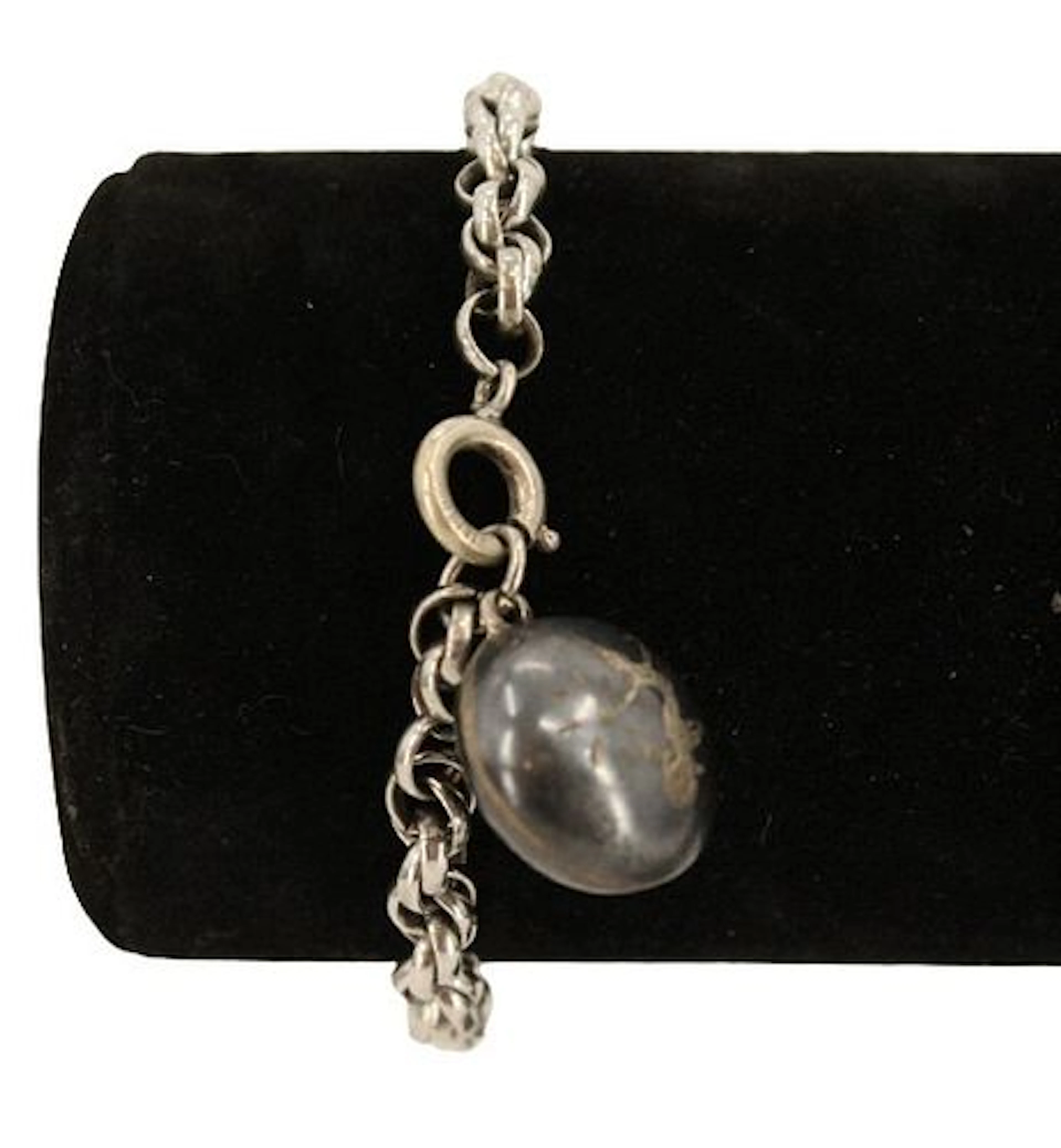 Sterling Bracelet With Siam Charm - Gross 0.455 ozt.