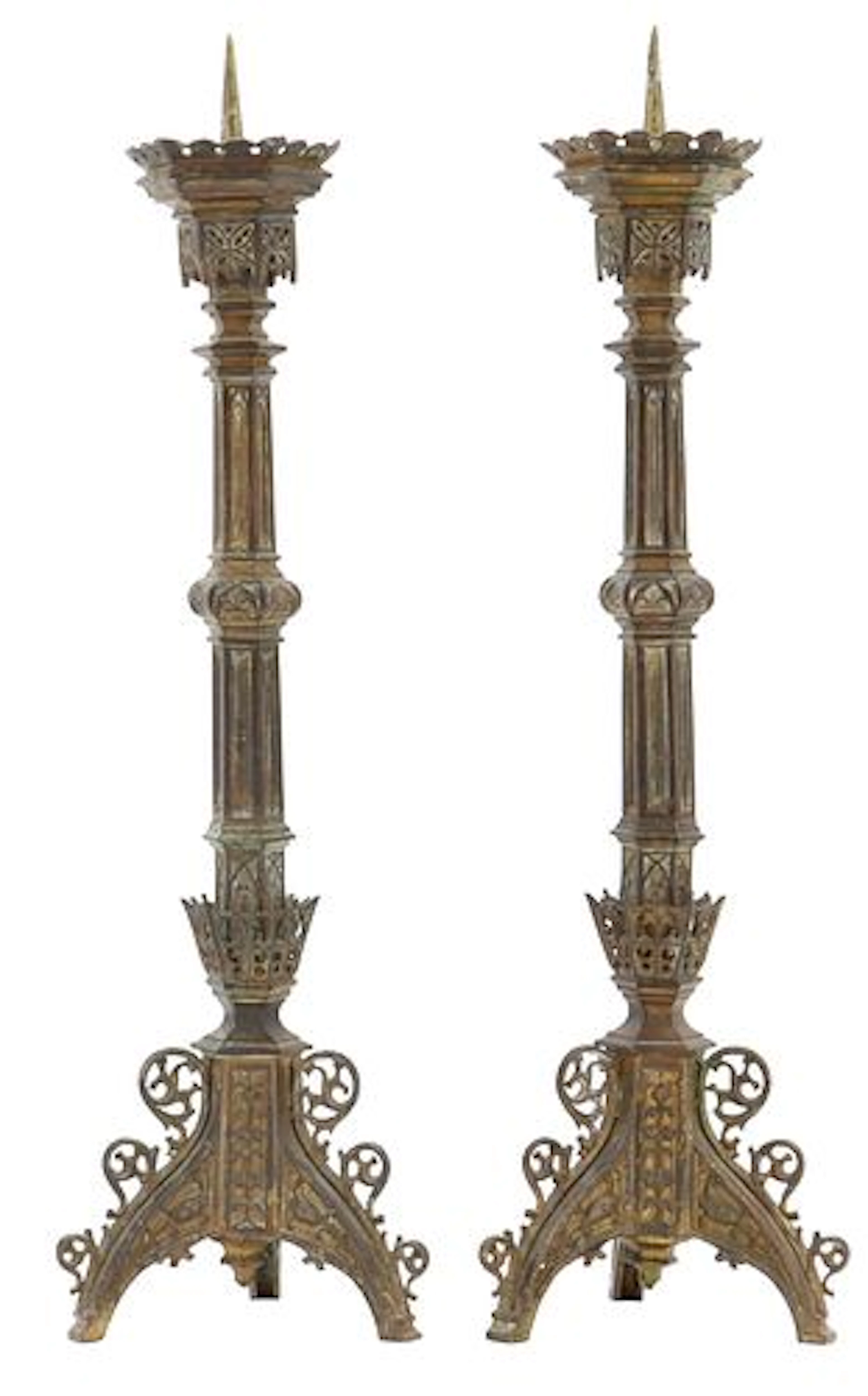 Pair of Antique Ornate Bronze Pricket Candlesticks