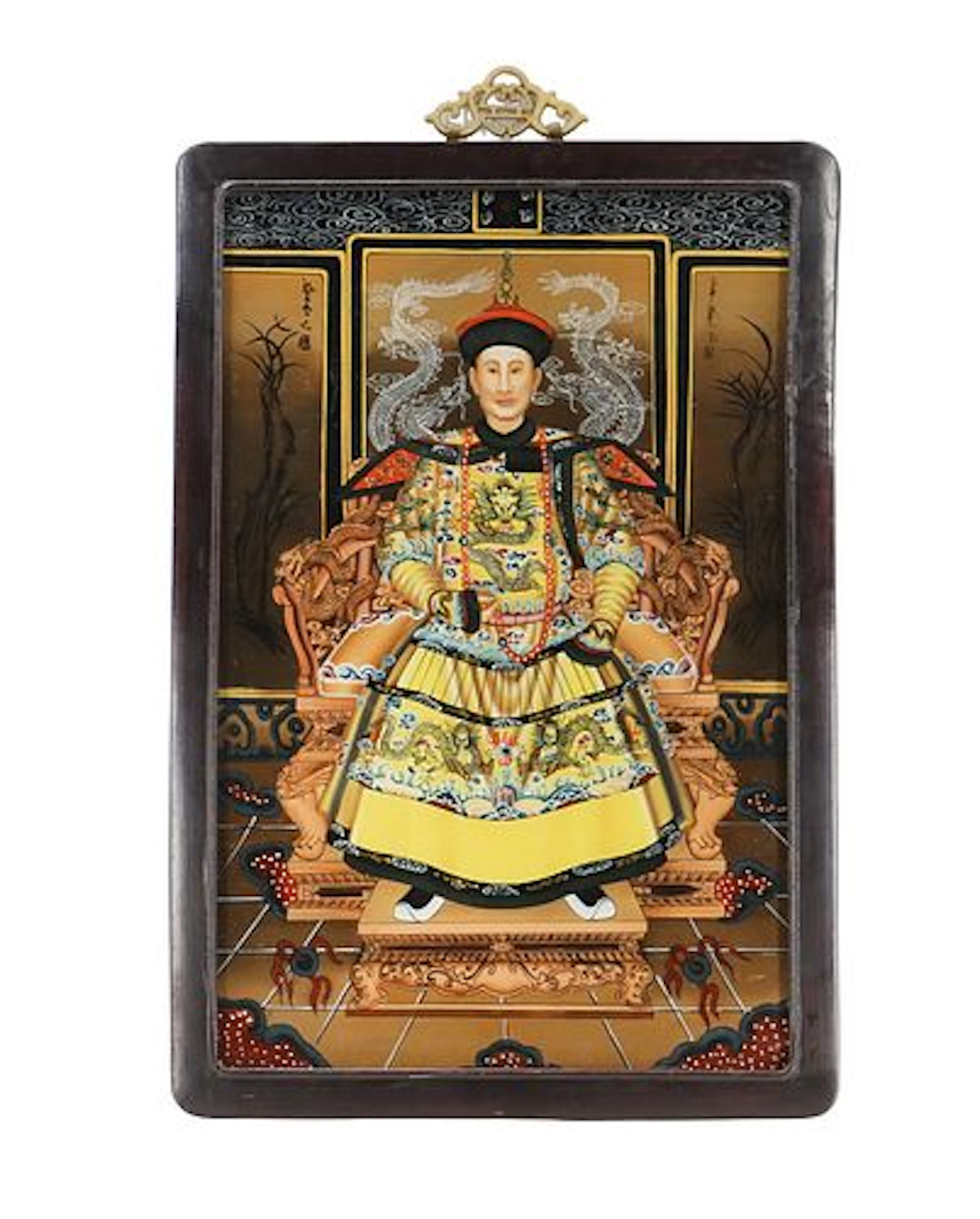 Chinese Reverse Glass Painted Emperor's Portrait