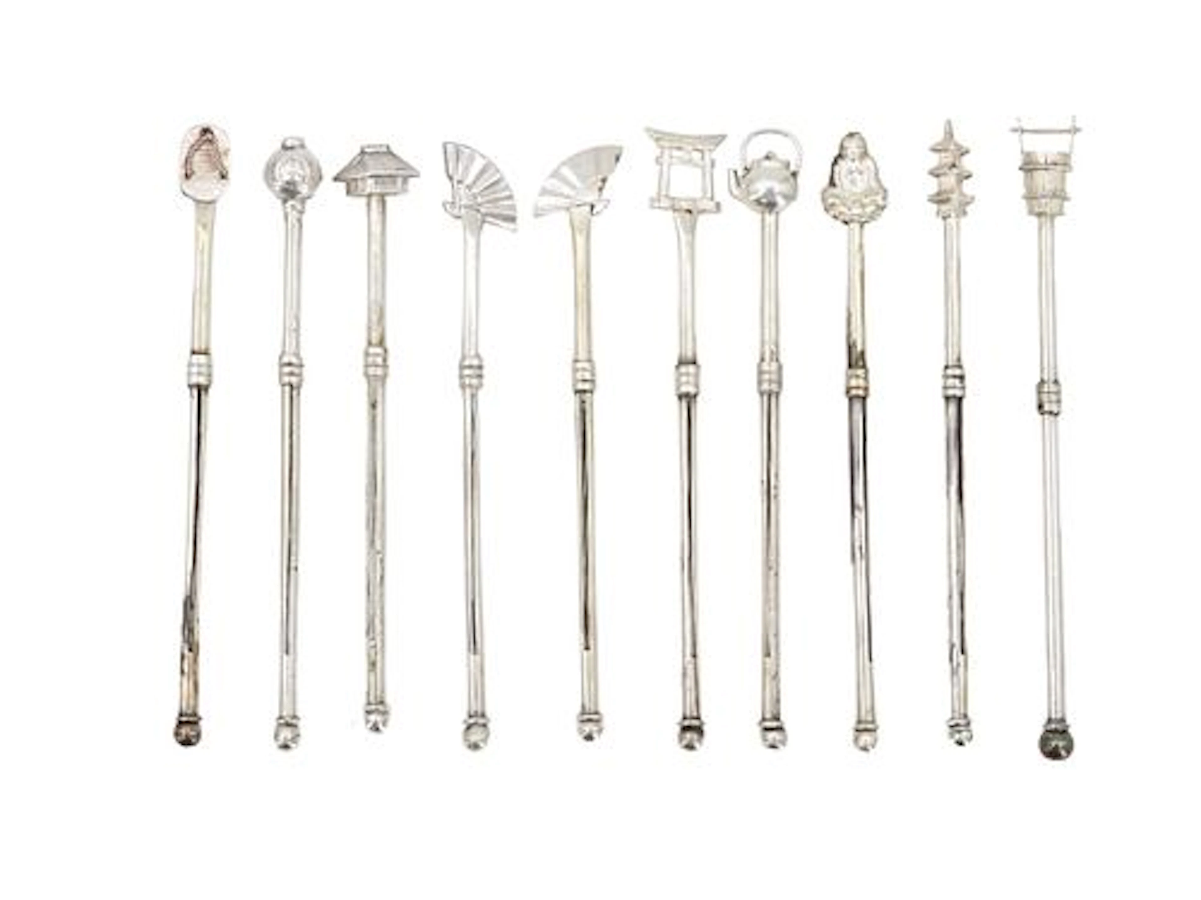 (10) Vintage Japanese Sterling Silver Cocktail Swizzle Sticks with
