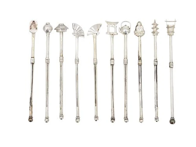 (10) Vintage Japanese Sterling Silver Cocktail Swizzle Sticks with