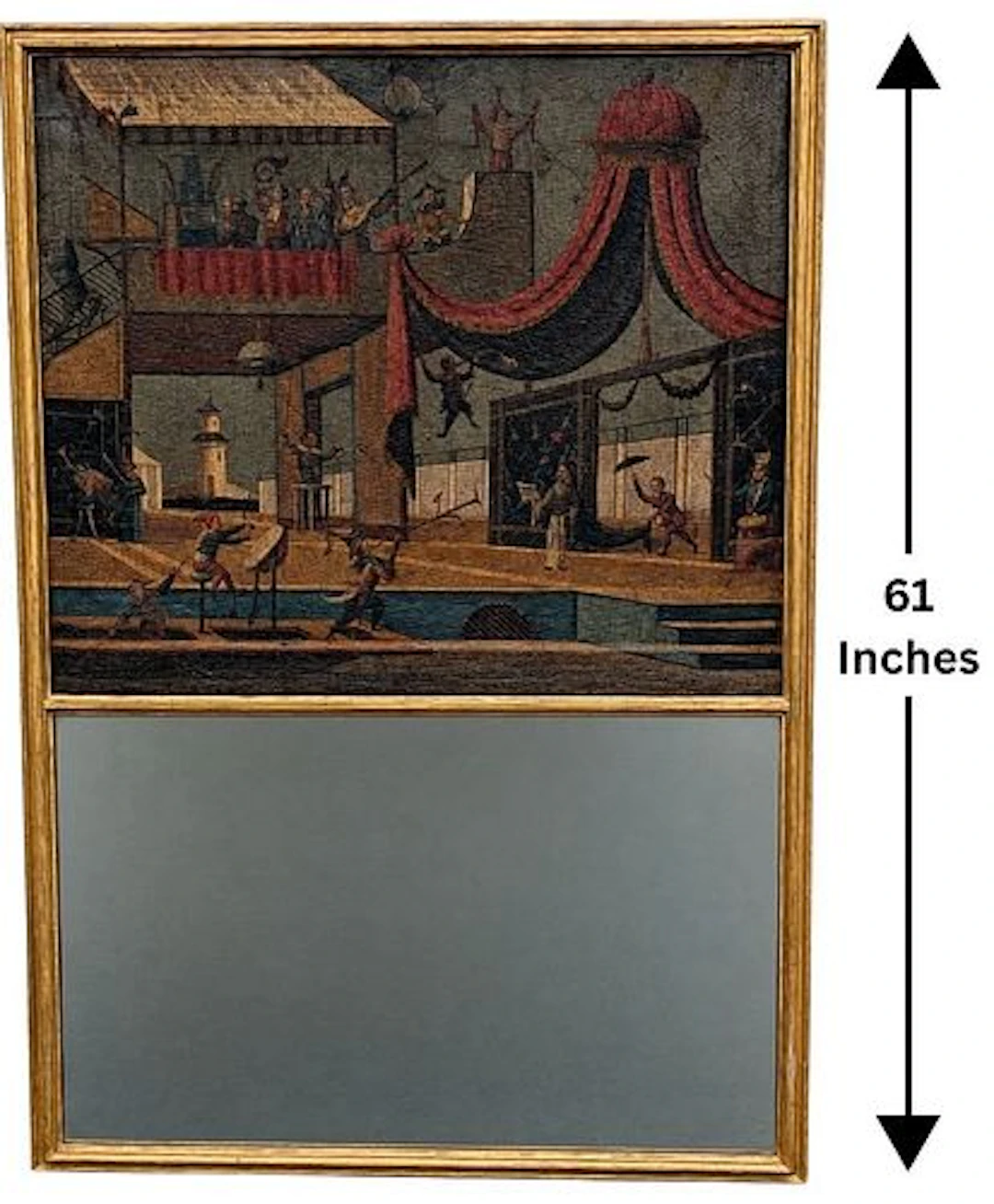 Late 19th C. French Louis XVI Style Theatrical Trumeau Mirror