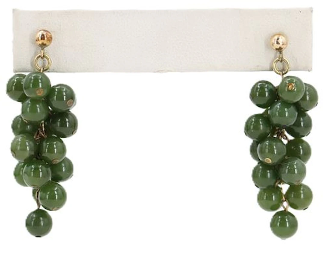 Pair of 14k Gold and Jade Grape Cluster Earrings