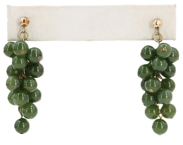 Pair of 14k Gold and Jade Grape Cluster Earrings