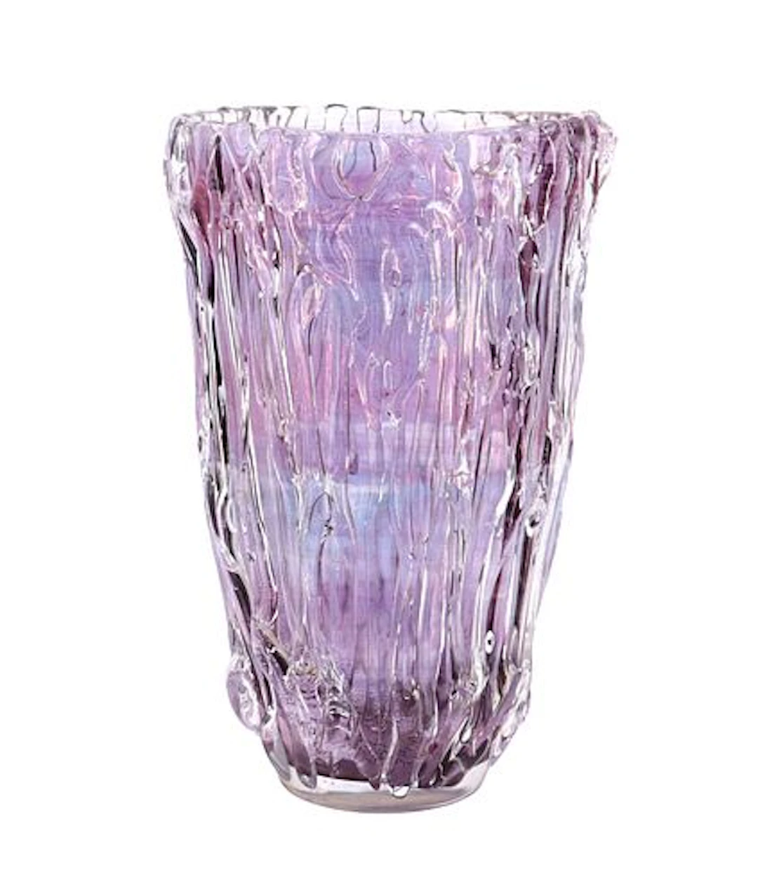 Tarnow Polish Heavy Amethyst & Clear Art Glass Organic Textured Bark Vase