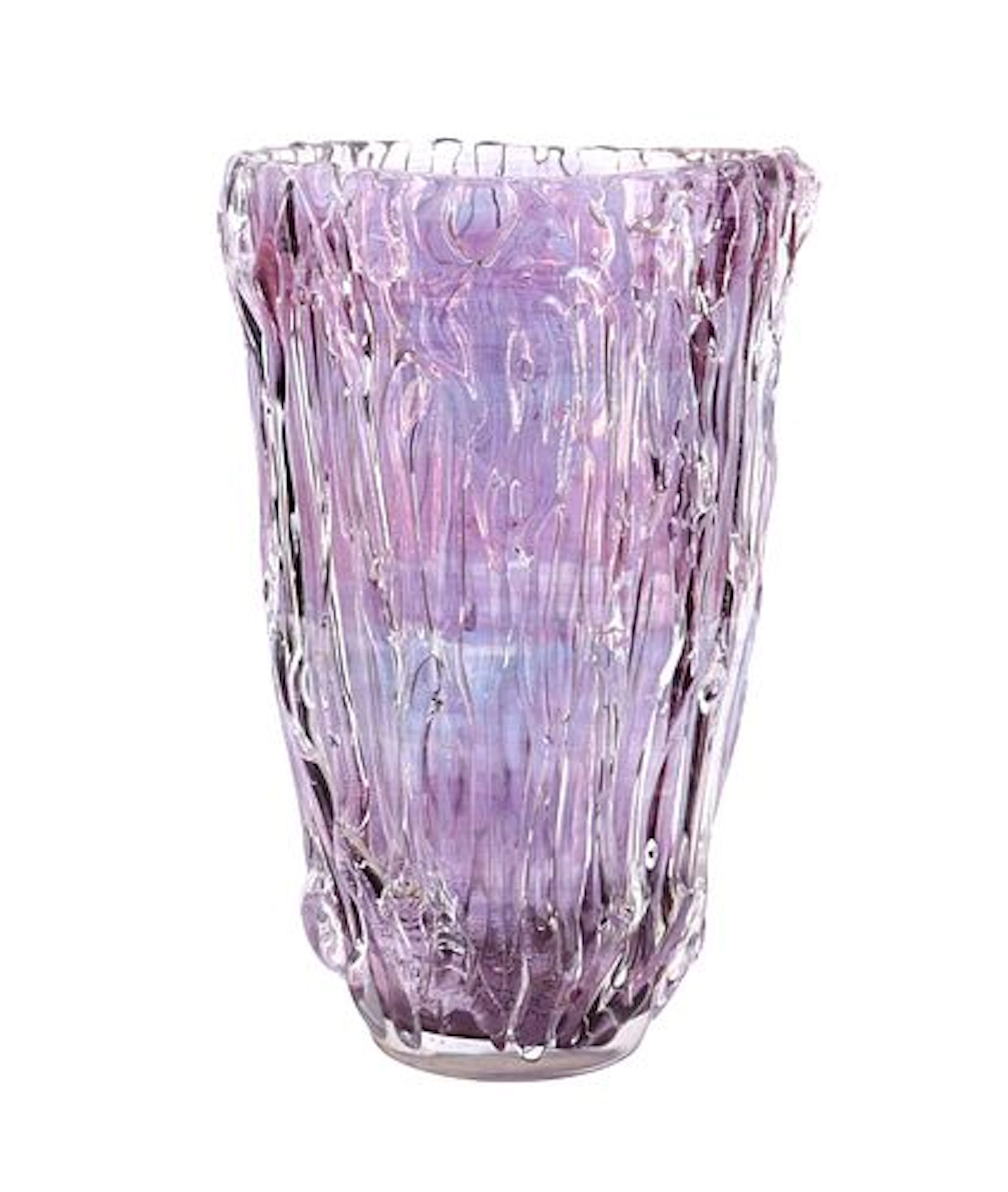 Tarnow Polish Heavy Amethyst & Clear Art Glass Organic Textured Bark Vase