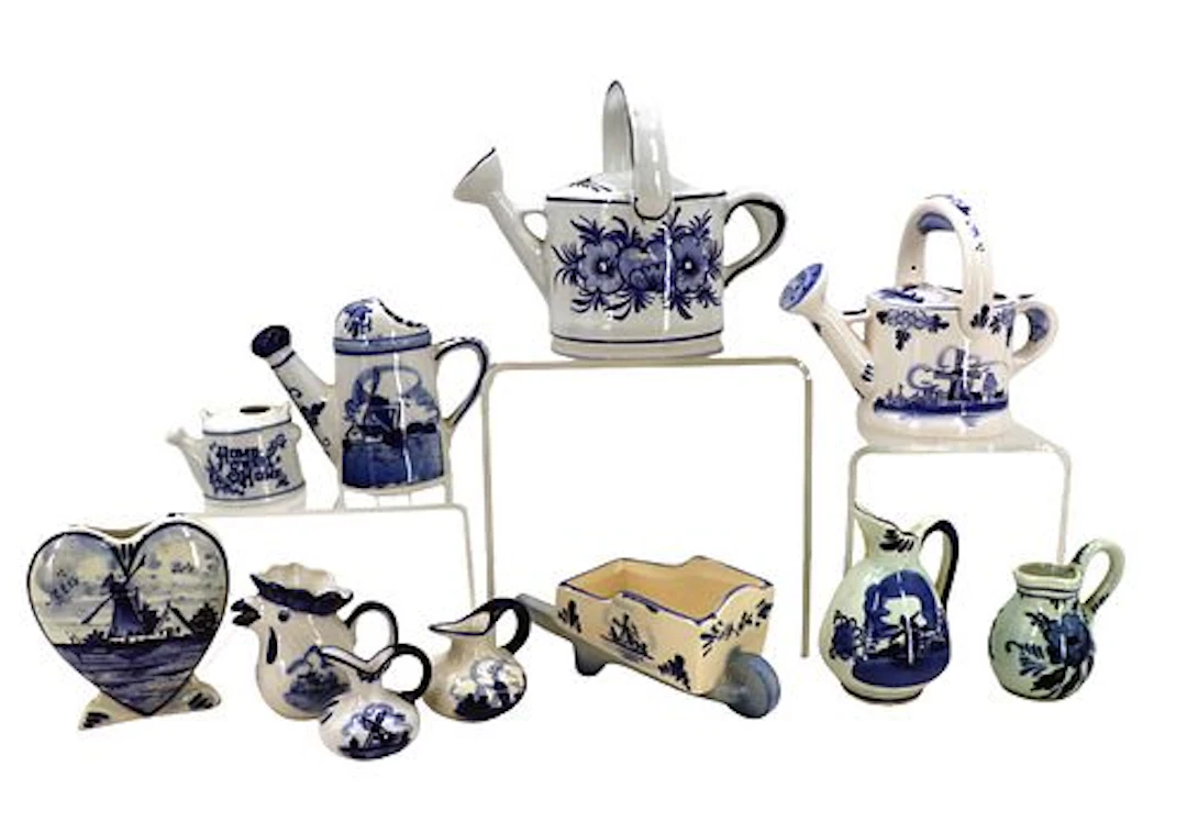 (11) Dutch Delft Blue and White Ceramic Vessels, Water Pitchers, Vases