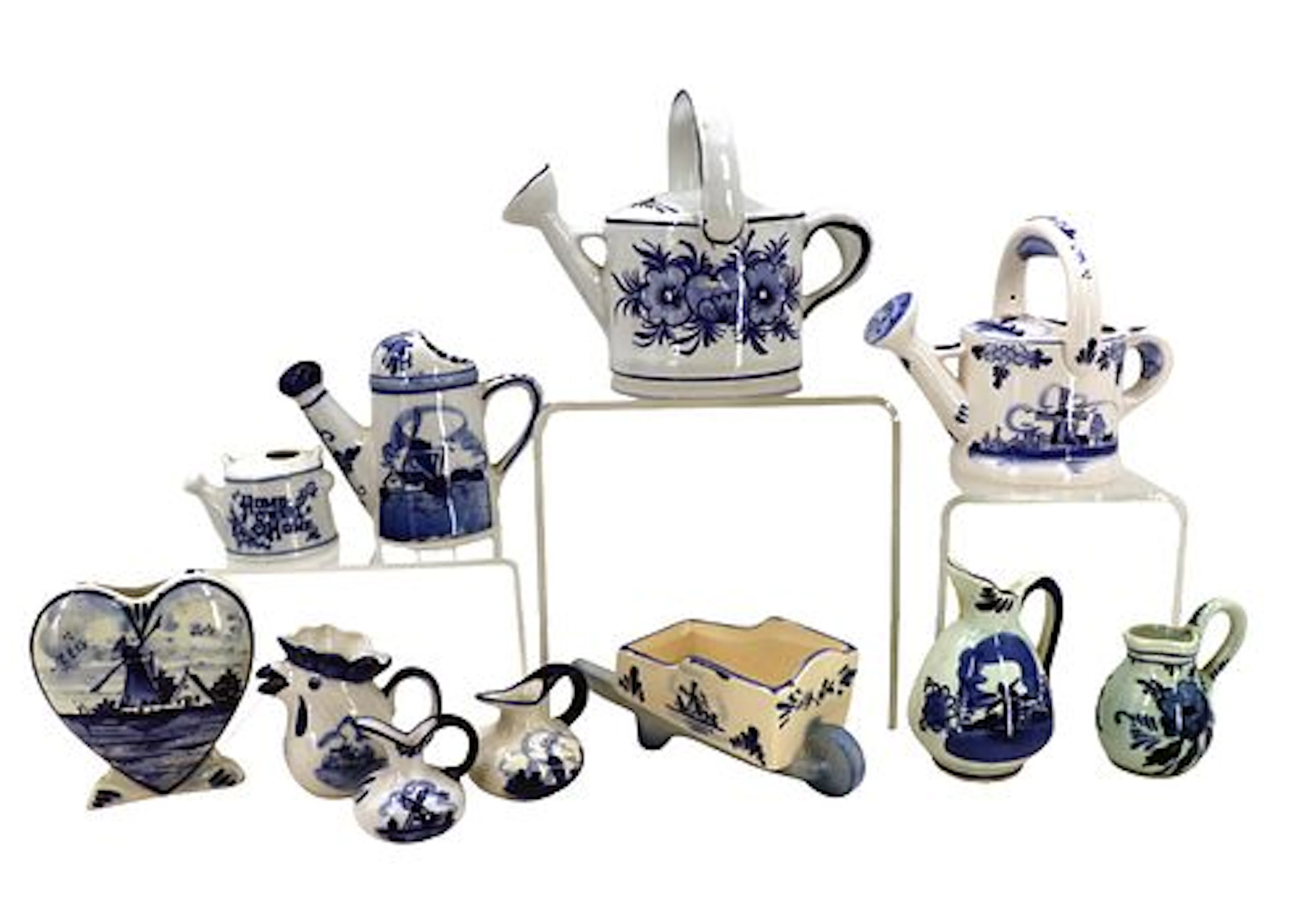 (11) Dutch Delft Blue and White Ceramic Vessels, Water Pitchers, Vases