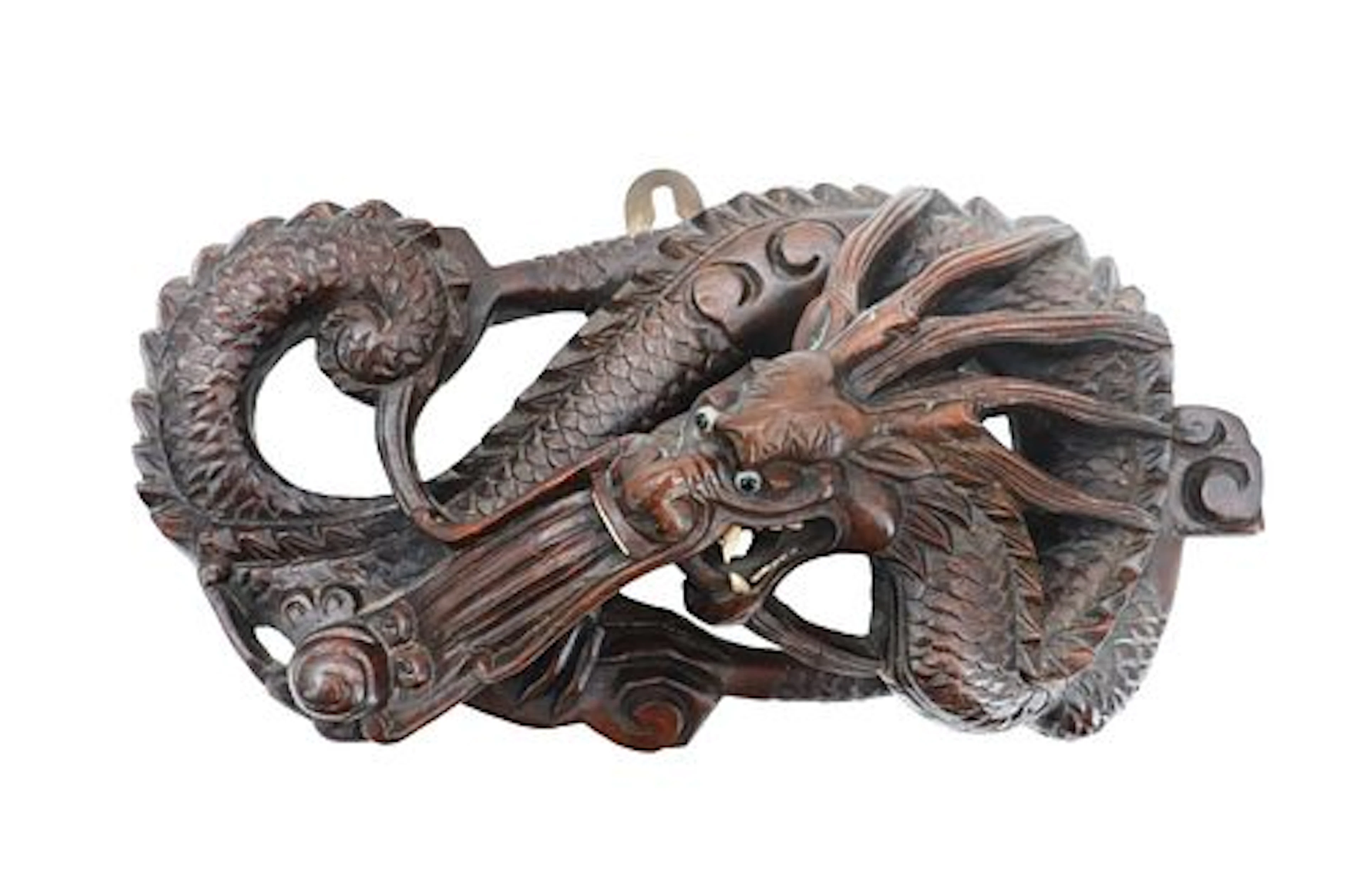 Vintage Asian Hand Carved Dragon Form Wall Decoration