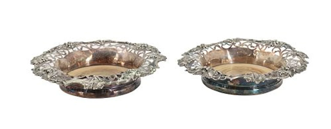 (2) Roberts and Slater Silverplated Reticulated Wine Coasters