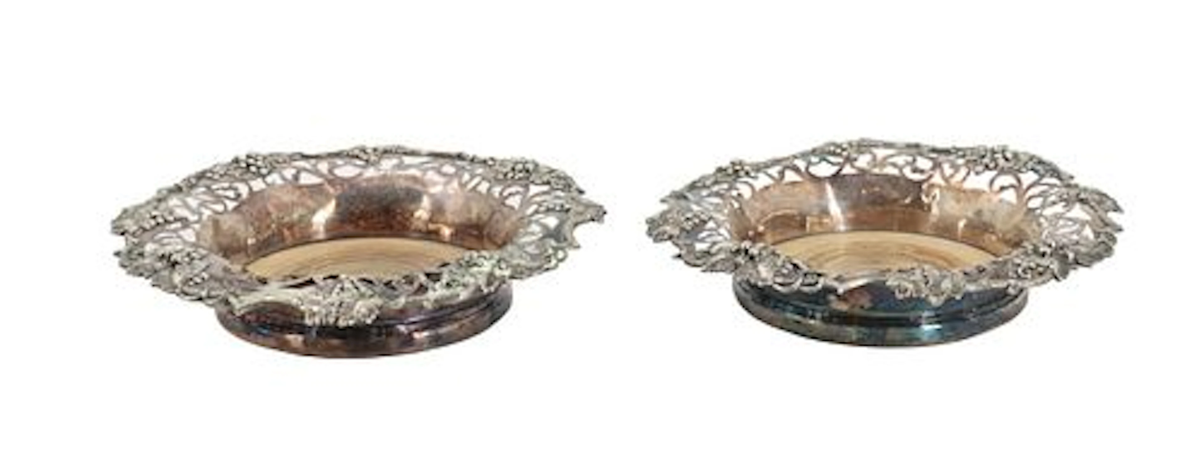 (2) Roberts and Slater Silverplated Reticulated Wine Coasters