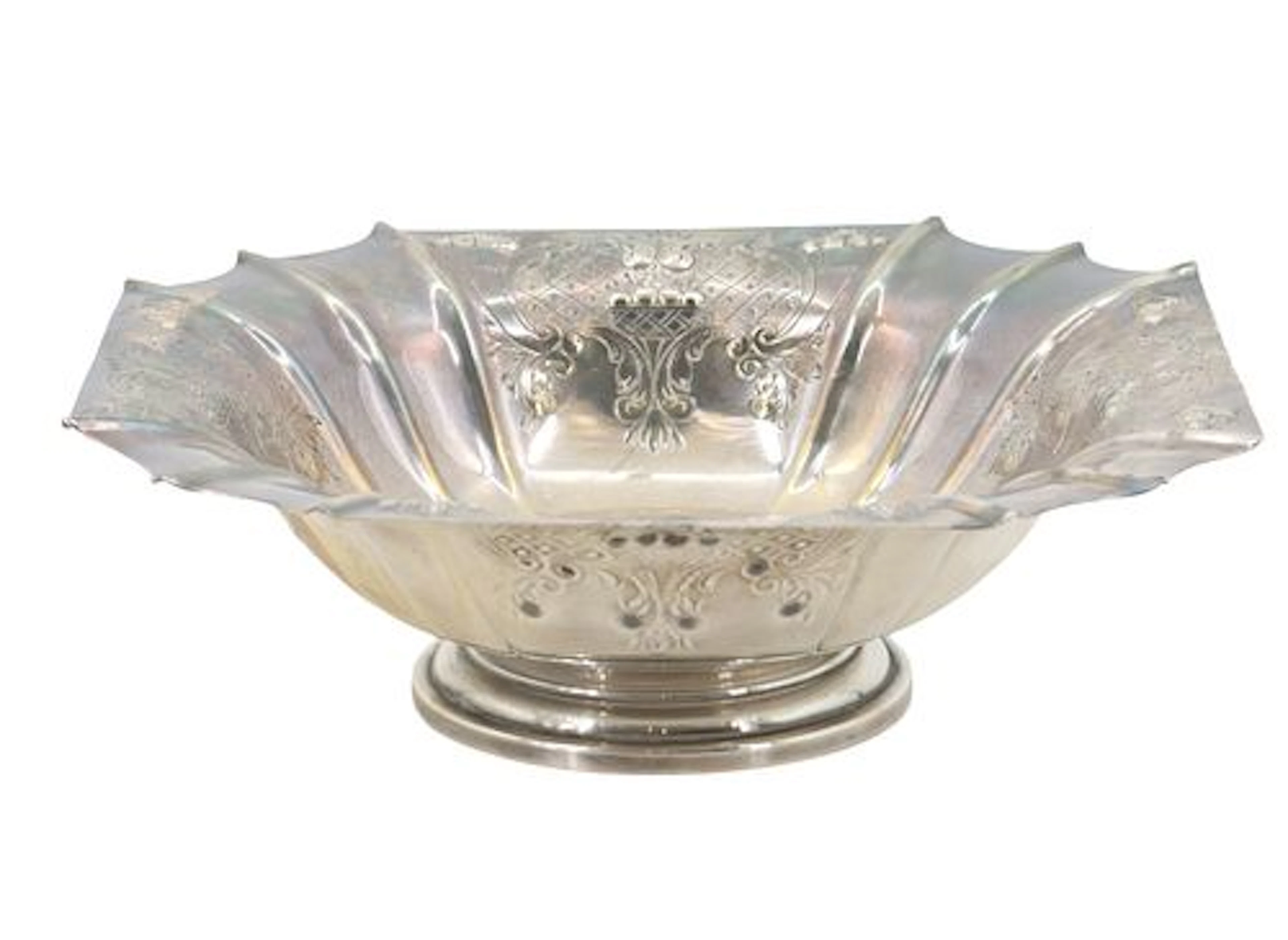 1932 Tuttle Silversmiths Sterling Silver Hand Chased Footed Centerpiece