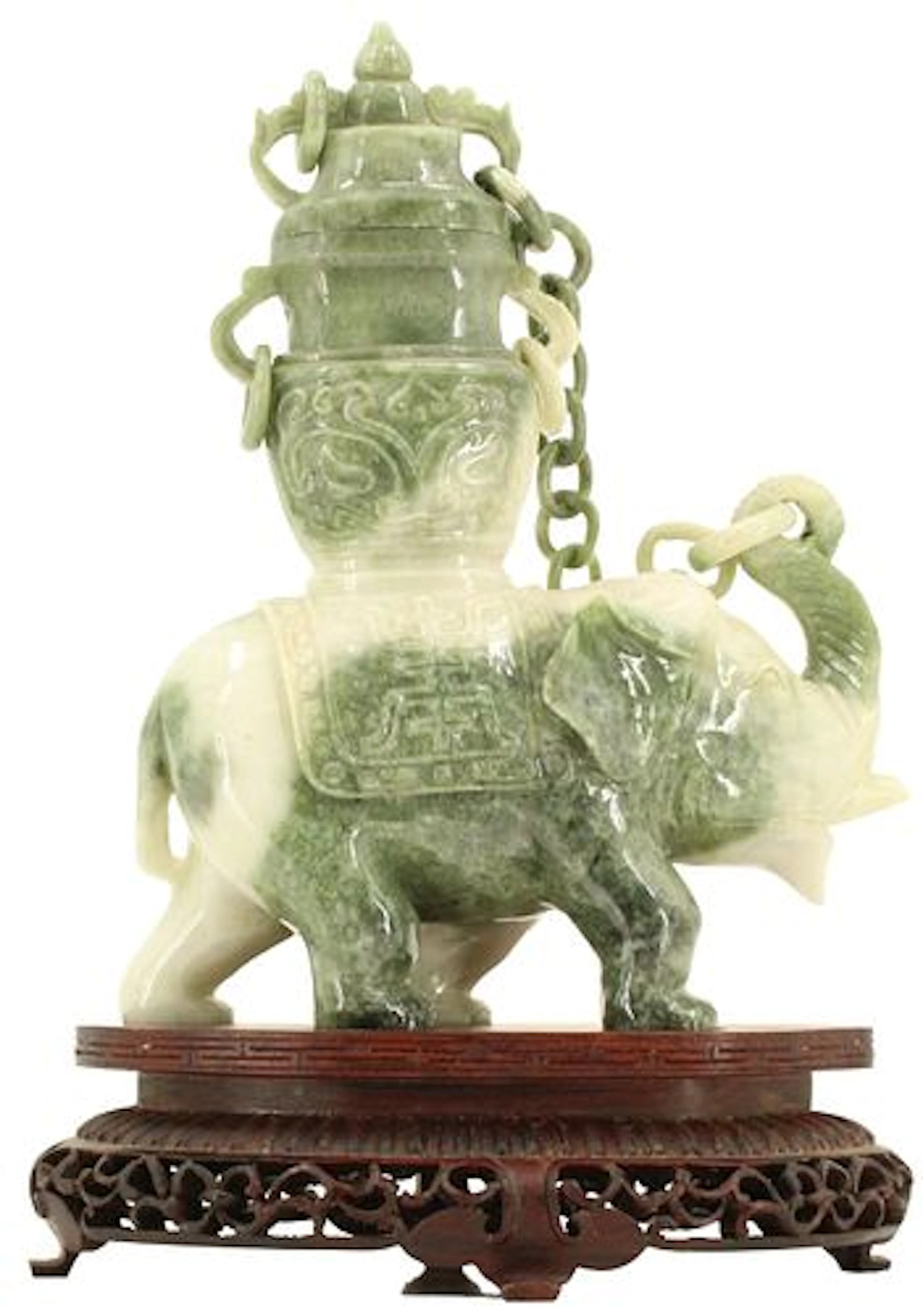 Moss Agate Elephant Container & Stand