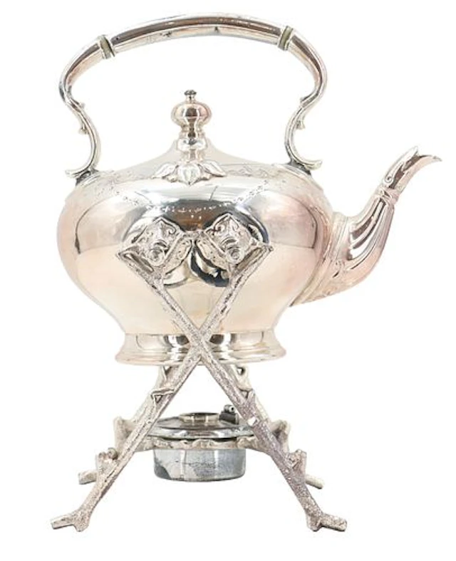 Antique Victorian James Dixon & Sons Silver-Plated Tea Kettle on Stand