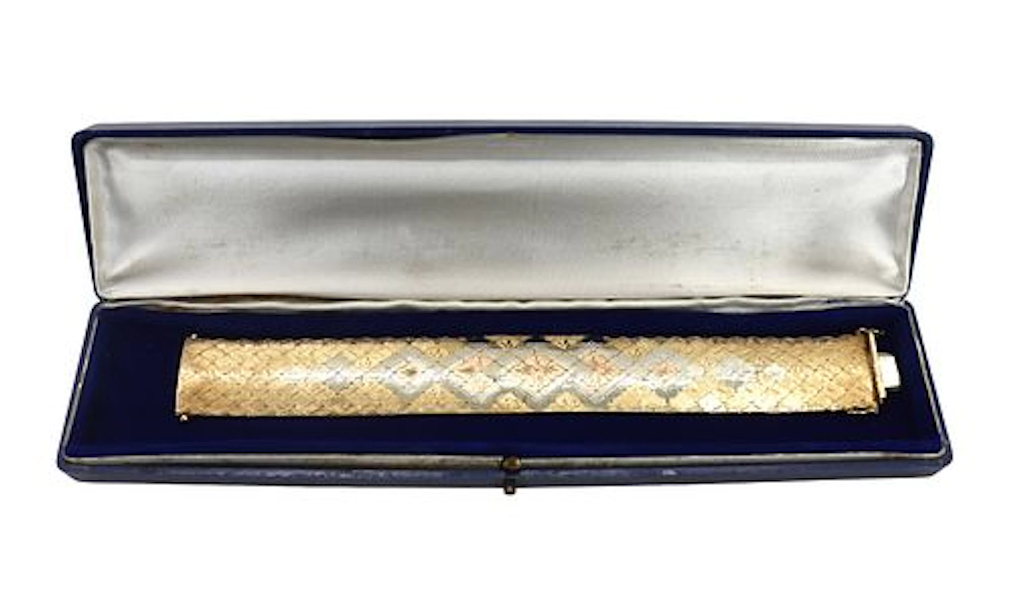 Italian Vintage Tri-Color 18k Gold Wide Mesh Bracelet - 60.6 g.