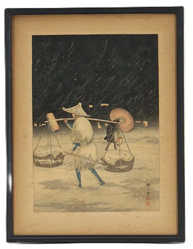 Takahashi Hiroaki (1871–1945) Japanese, Woodblock Print "Yoru no Yuki"