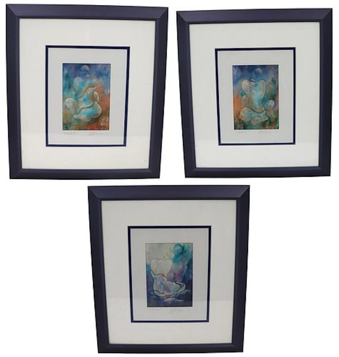 (3) Abstract Lithograph Prints, illegibly signed