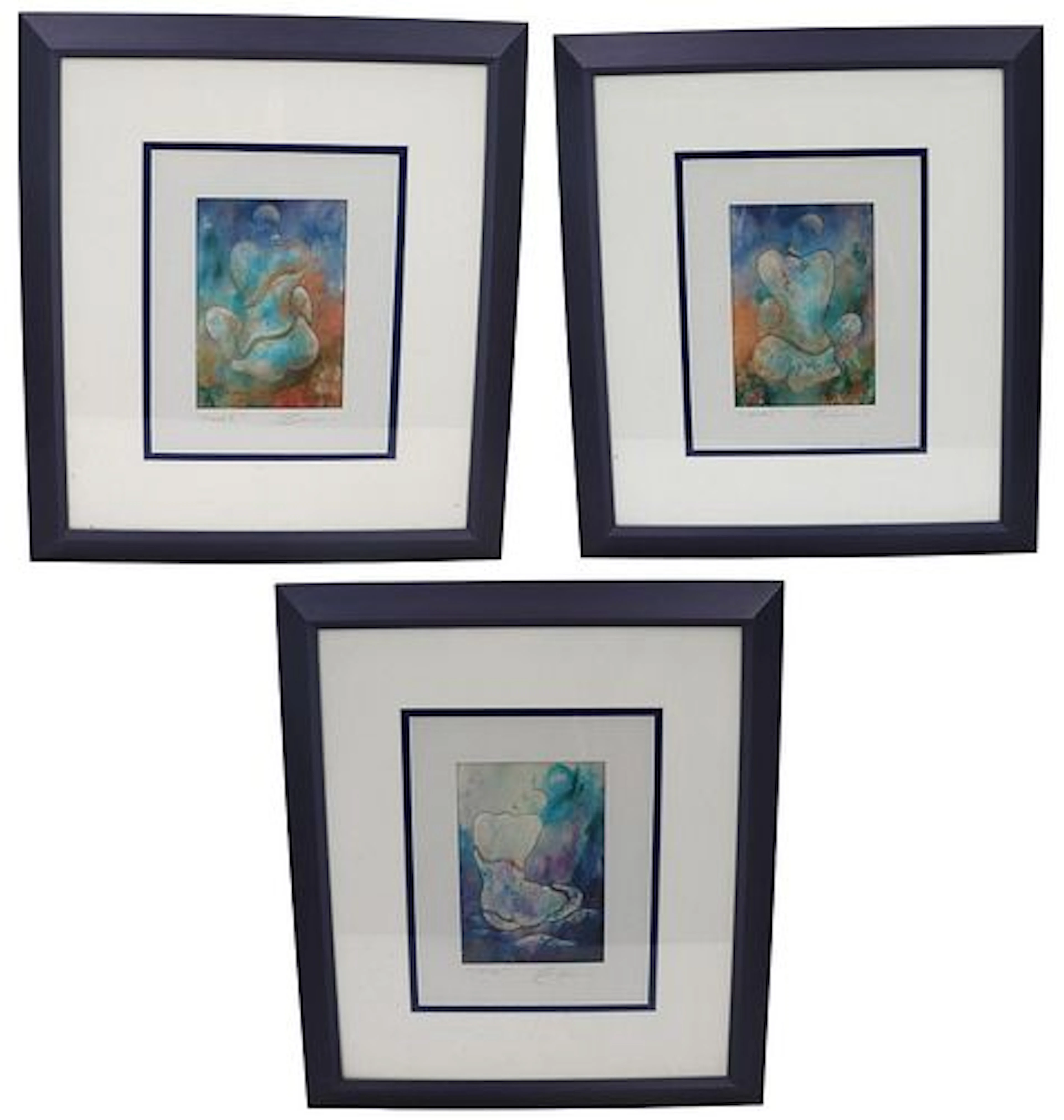 (3) Abstract Lithograph Prints, illegibly signed