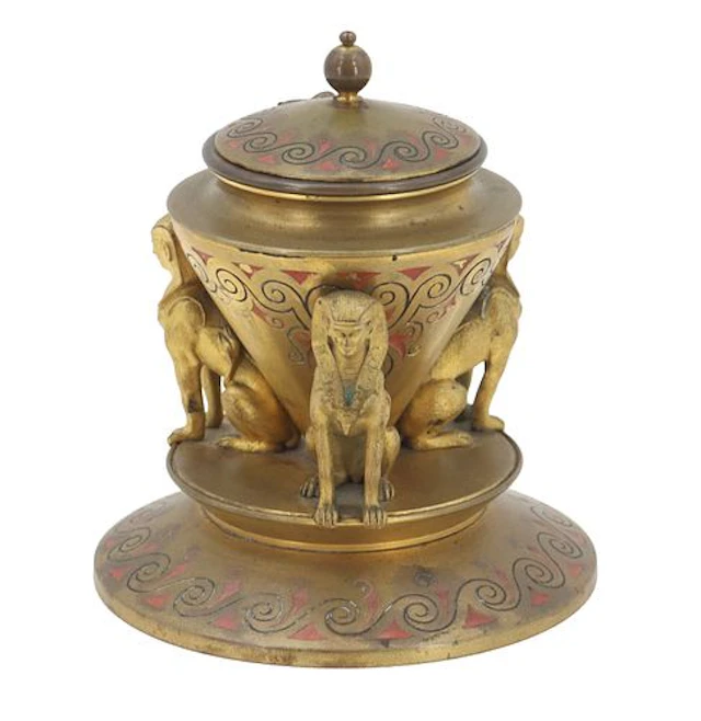 Antique Egyptian Revival Bronze Inkwell