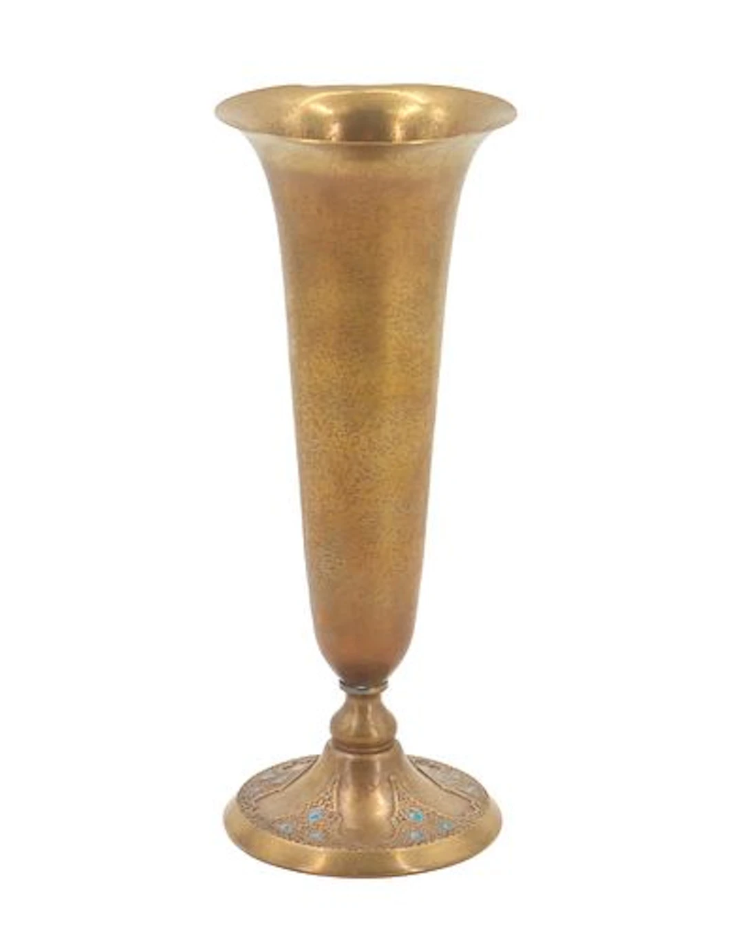 Louis Comfort Tiffany Furnaces Enameled and Gilt Bronze Favrile Trumpet Vase