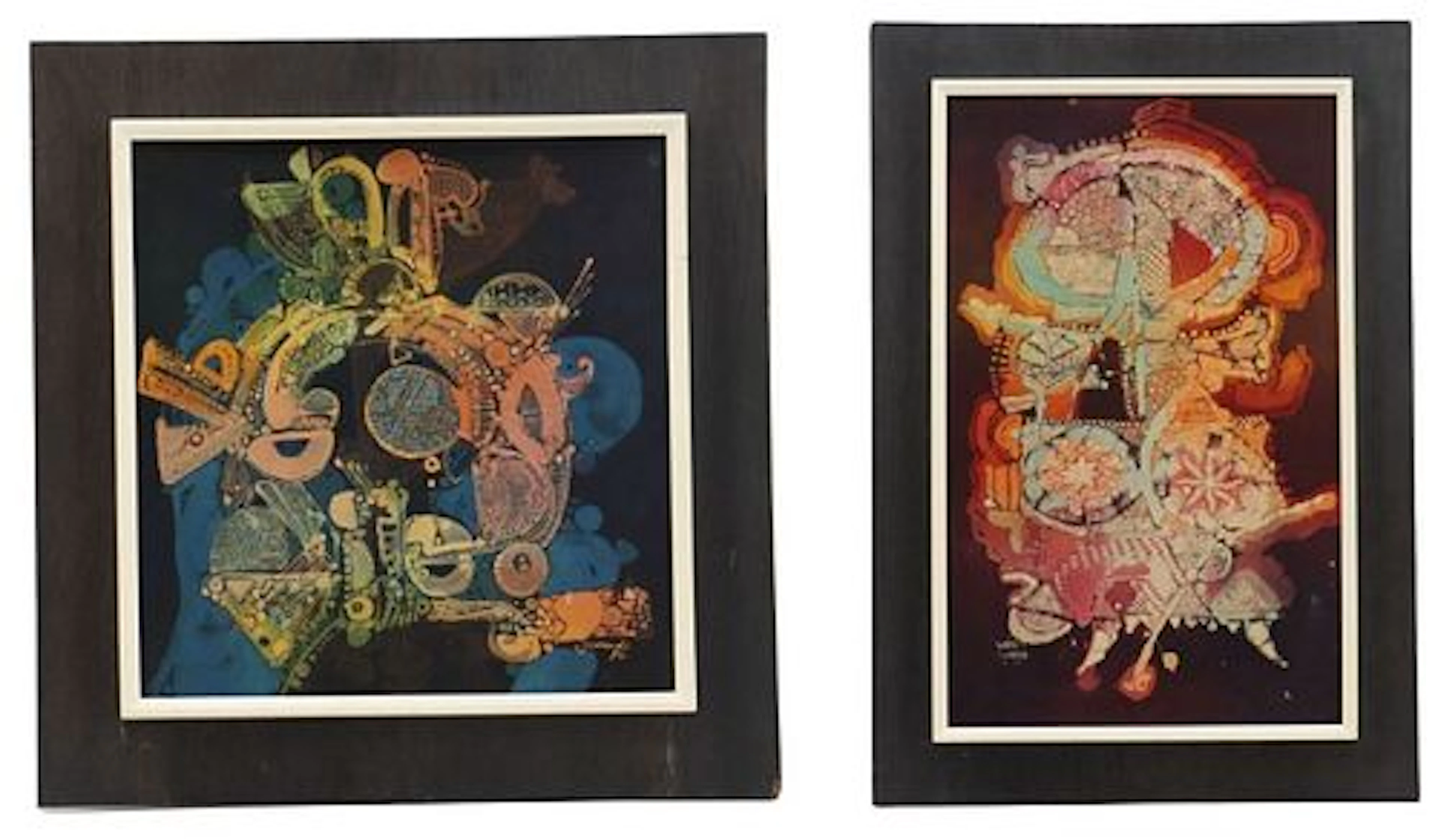 (2) Framed 1970s Indonesian Abstract Batik Paintings