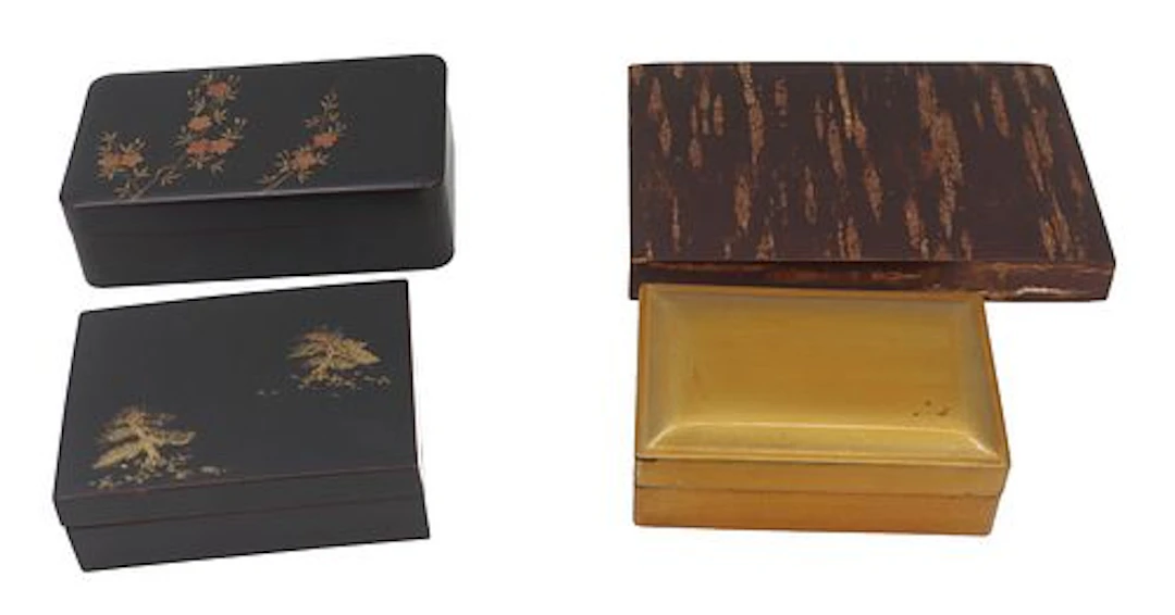 (4) Japanese Lacquered Wood Boxes